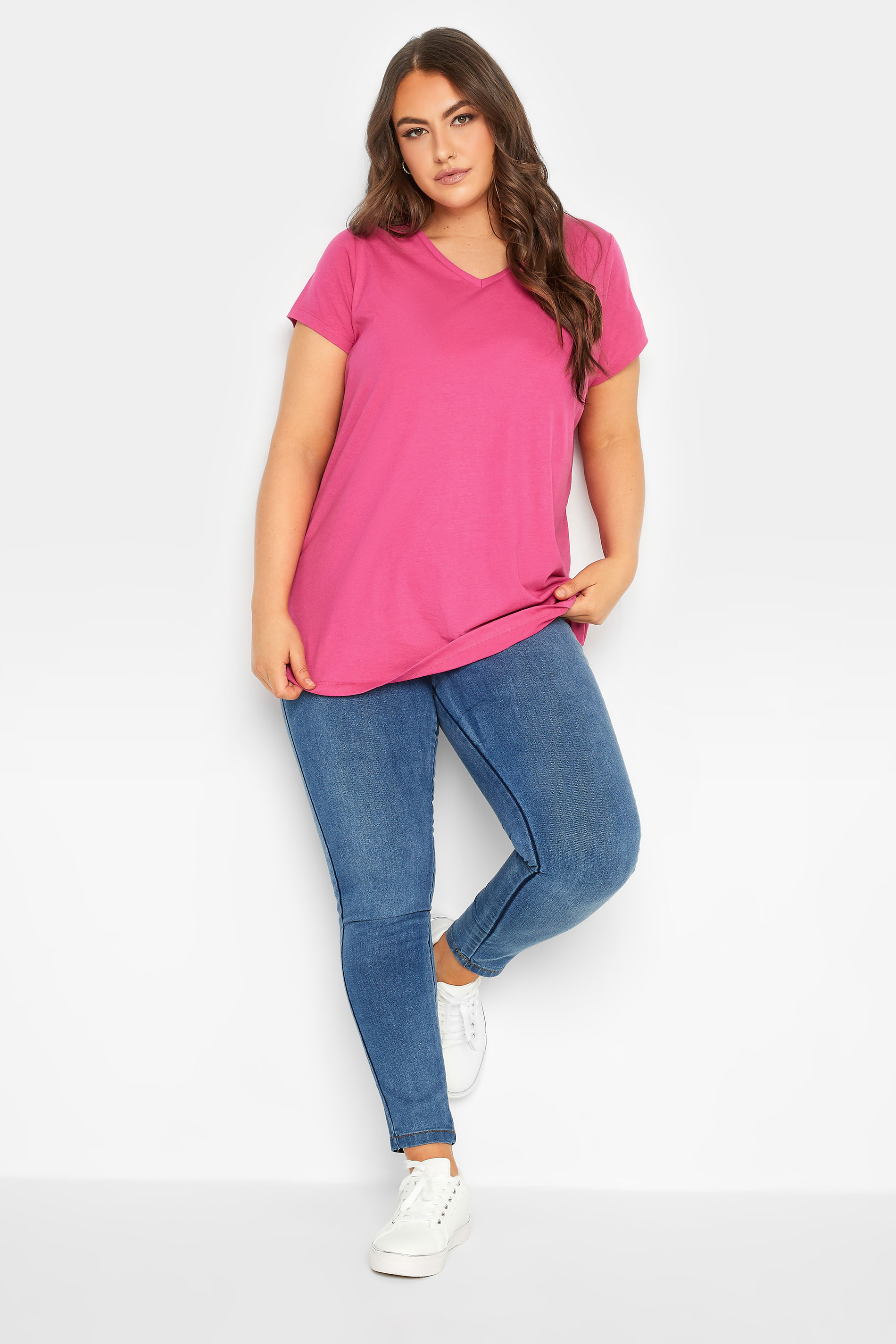 YOURS Curve Plus Size Hot Pink Essential Short Sleeve T-Shirt | Yours Clothing  2