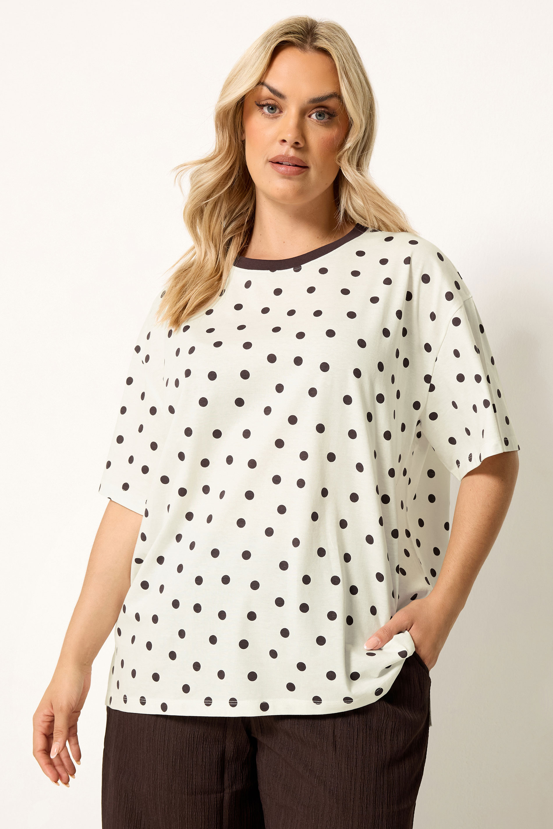 YOURS Plus Size White Spot Oversized T-Shirt | Yours Clothing 3