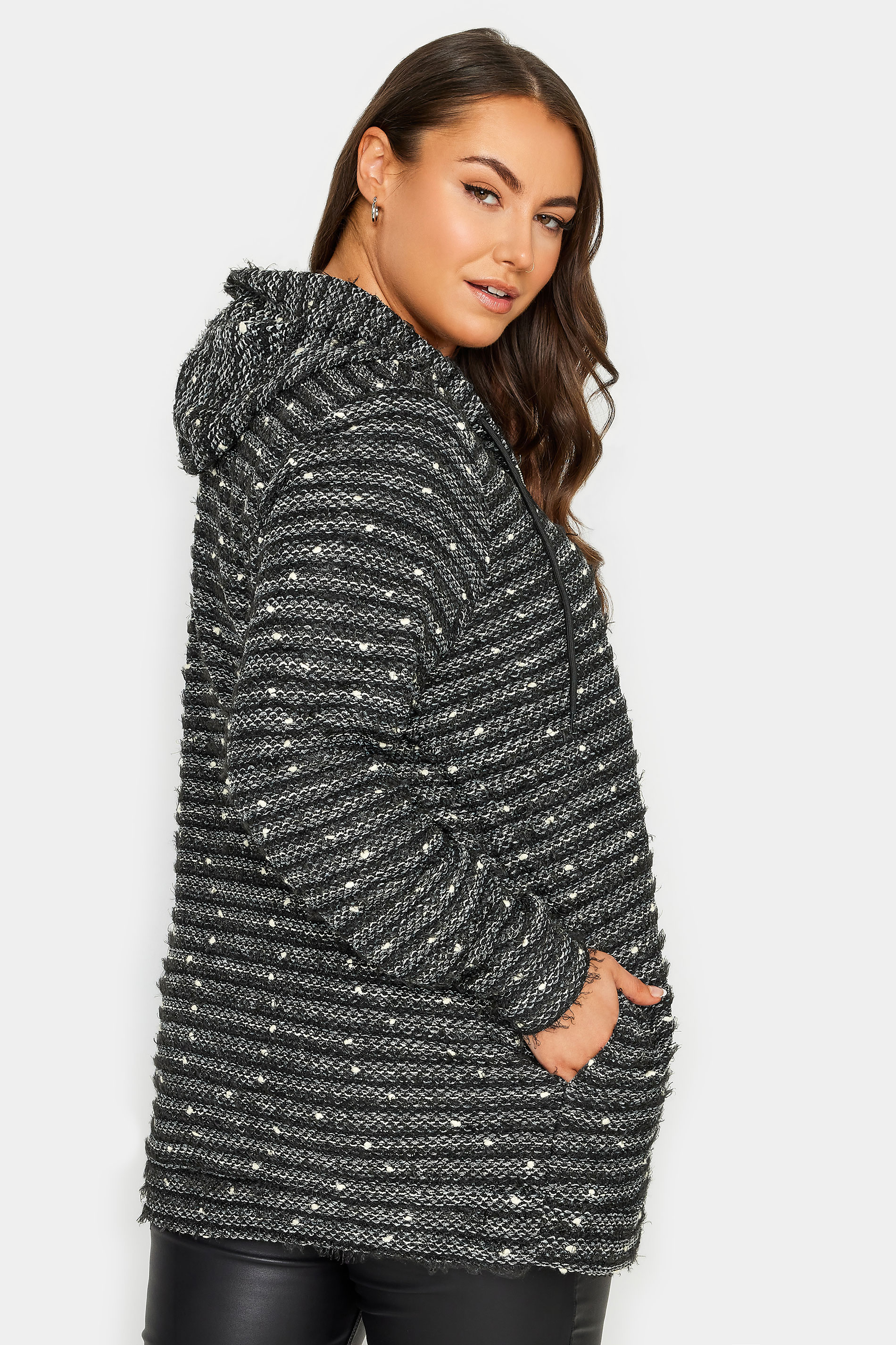 YOURS Plus Size Black Textured Zip Up Hoodie | Yours Clothing 3