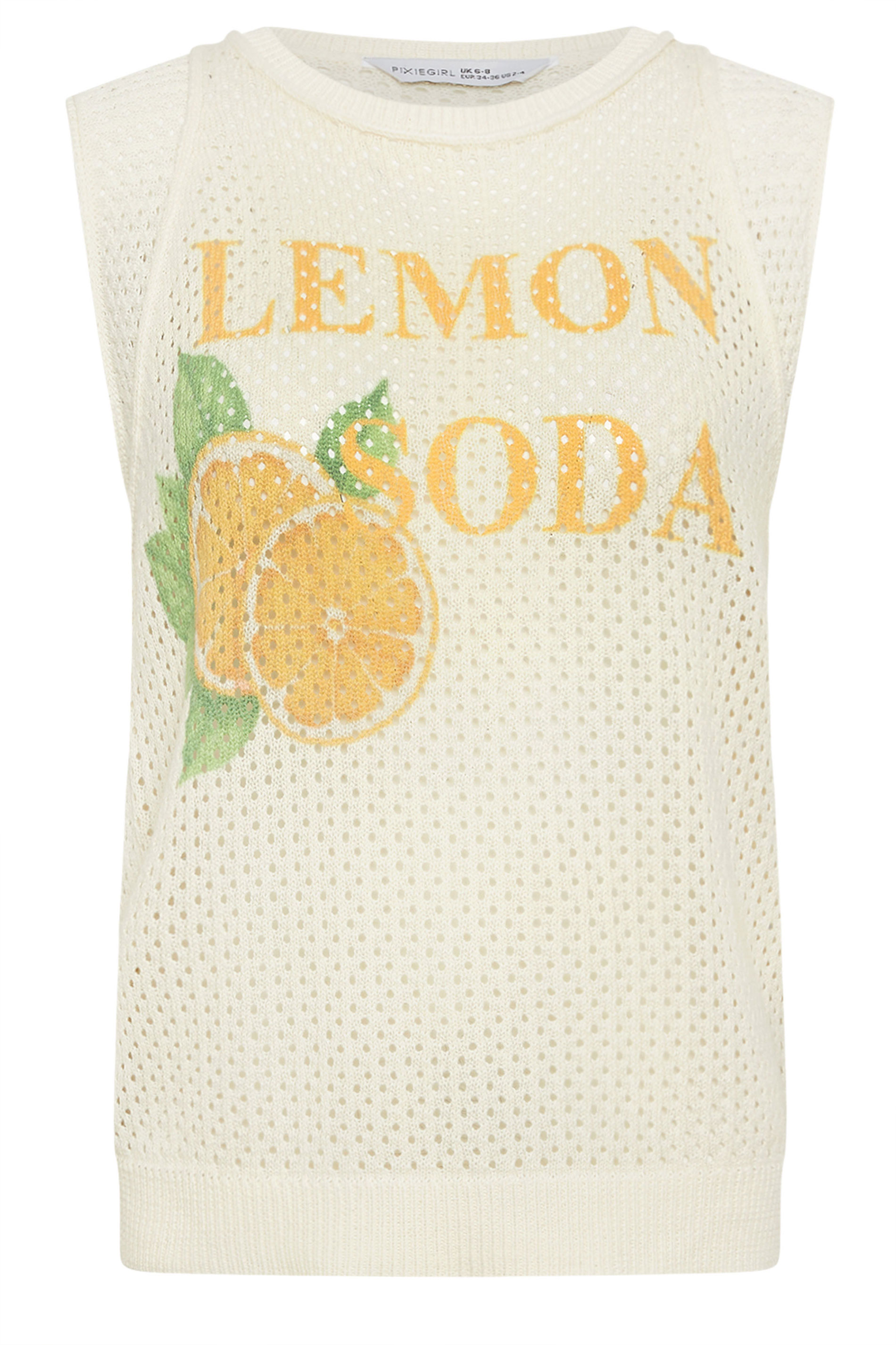 PixieGirl Petite Women's Ivory White Lemon Graphic Crochet Vest Top | PixieGirl 6