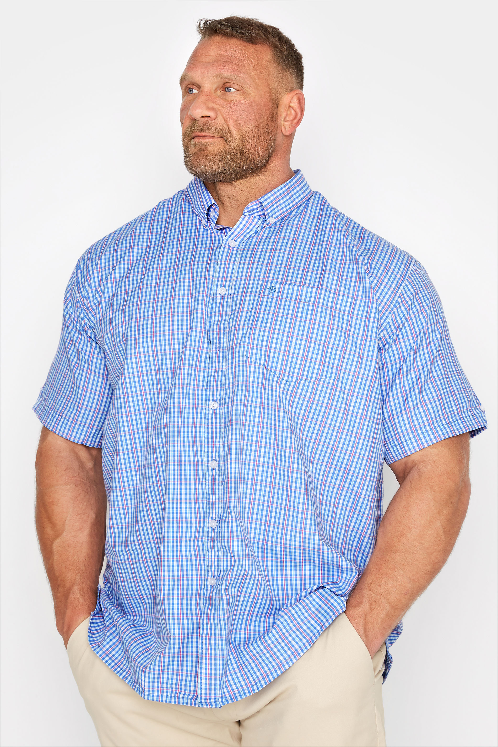 ESPIONAGE Big & Tall Blue & Pink Checked Shirt_M.jpg
