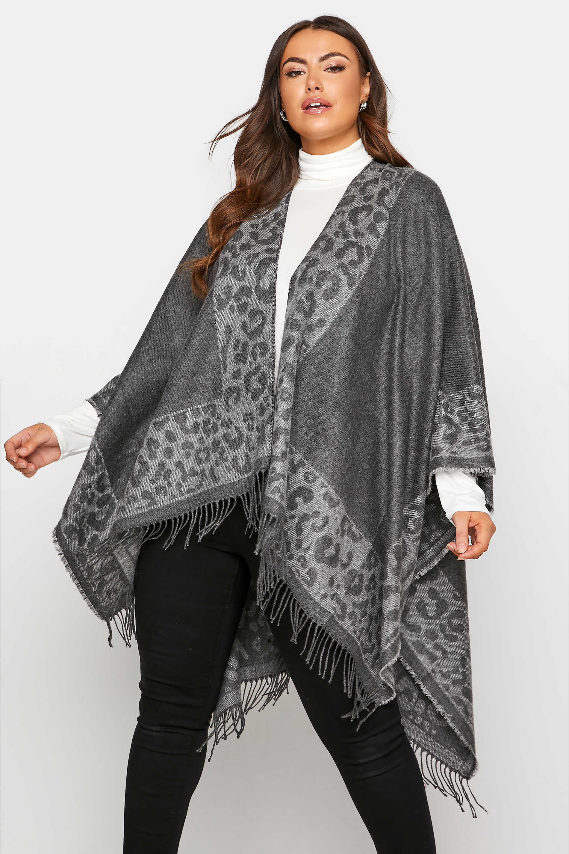 Curve Grey Animal Jacquard Knitted Wrap Shawl 1