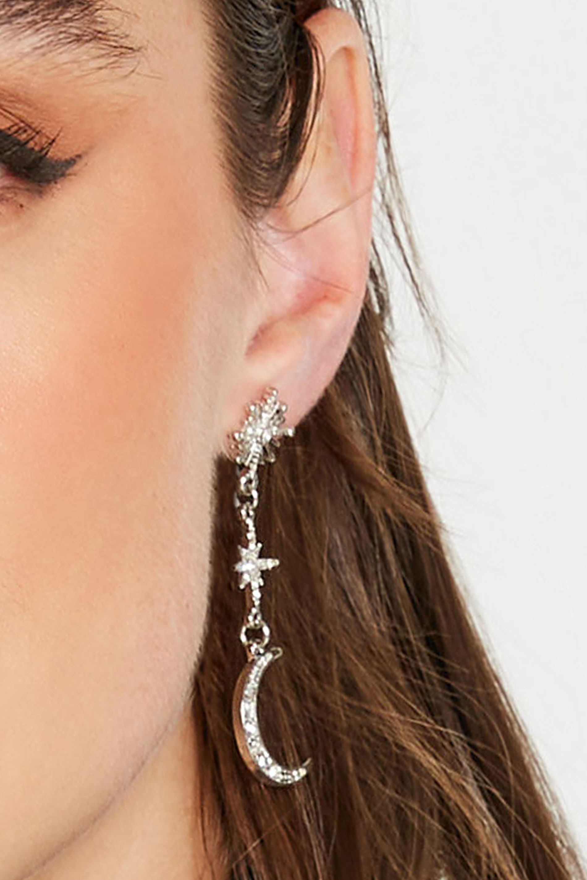 Silver Diamante Star & Moon Earrings | Yours Clothing 1