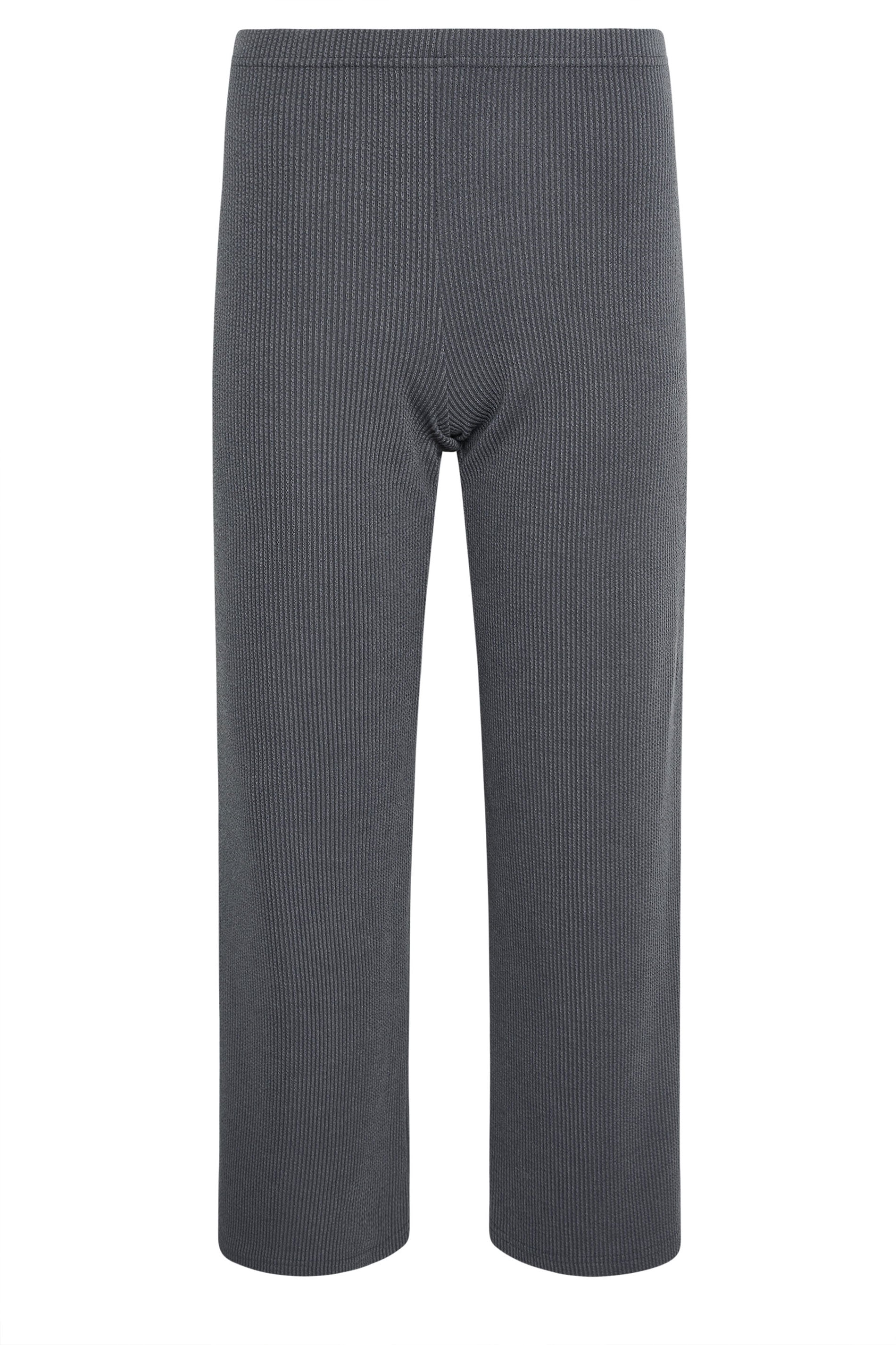 PixieGirl Petite Women's Charcoal Grey Textured Wide Leg Trousers | PixieGirl 5