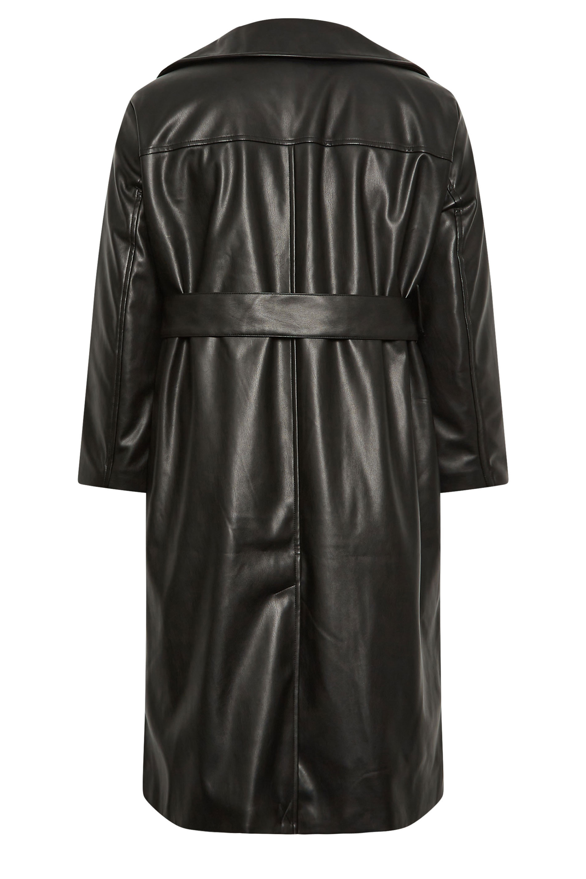 YOURS Plus Size Black Faux Leather Trench Coat | Yours Clothing