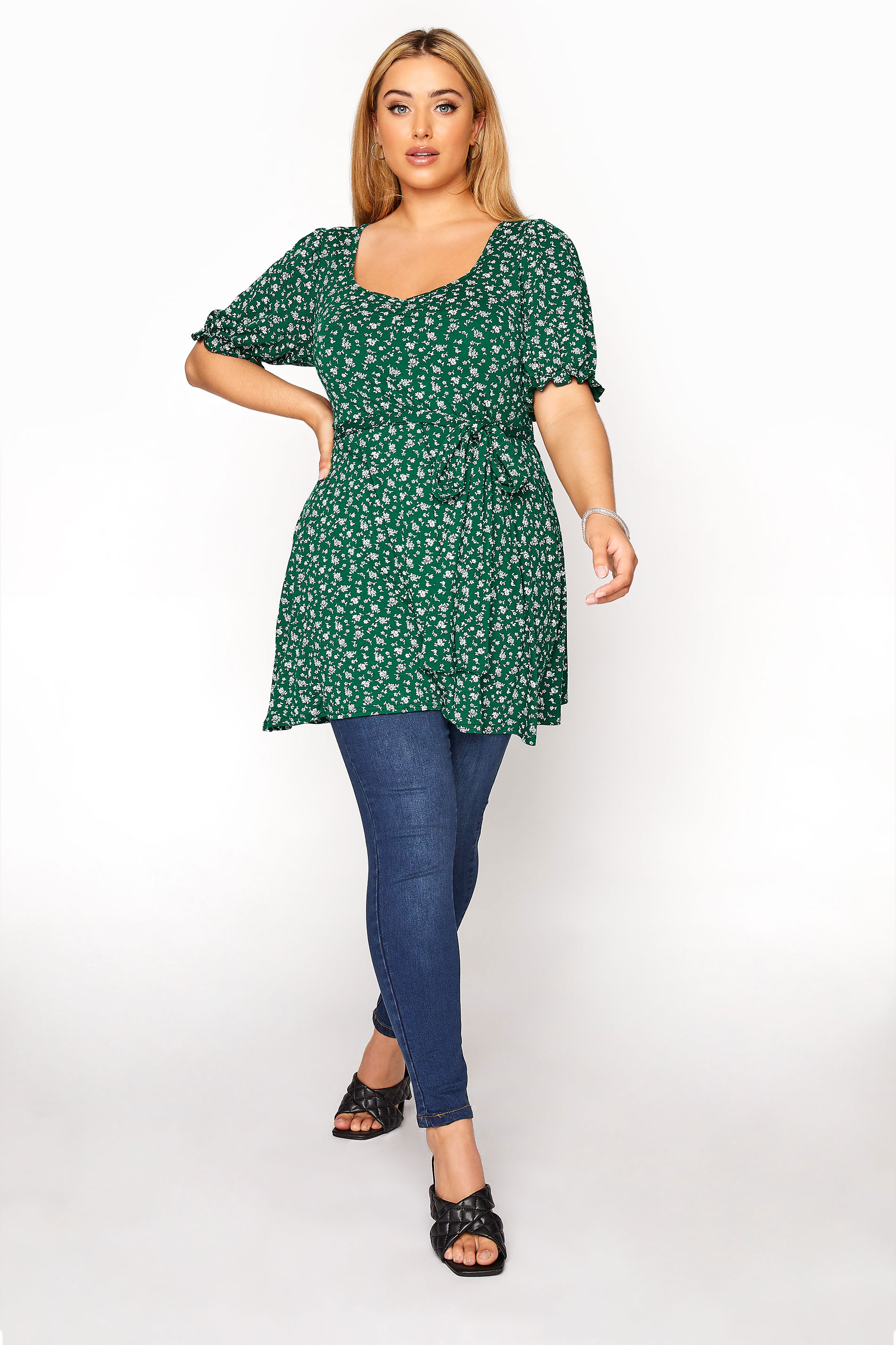 YOURS LONDON Green Ditsy Sweetheart Top