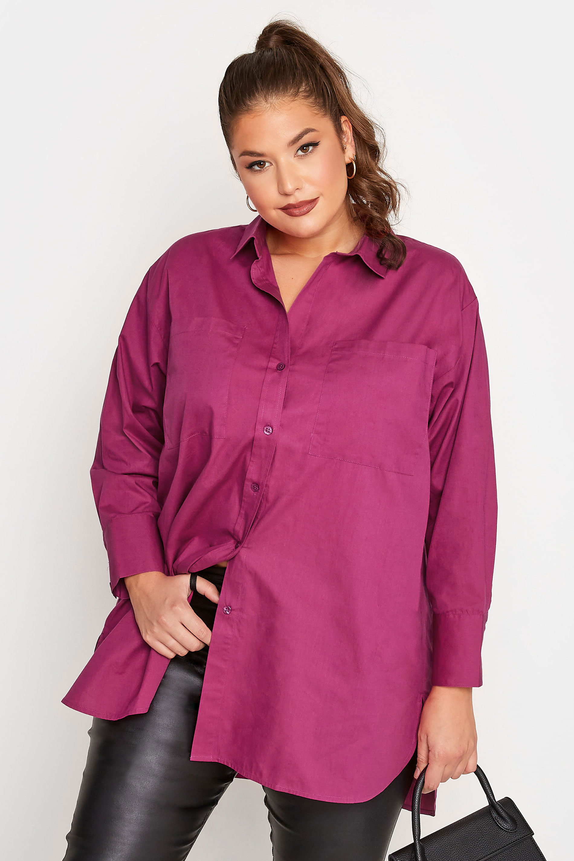 LIMITED COLLECTION Plus Size Pink Oversized Boyfriend Shirt | Yours Clothing 3