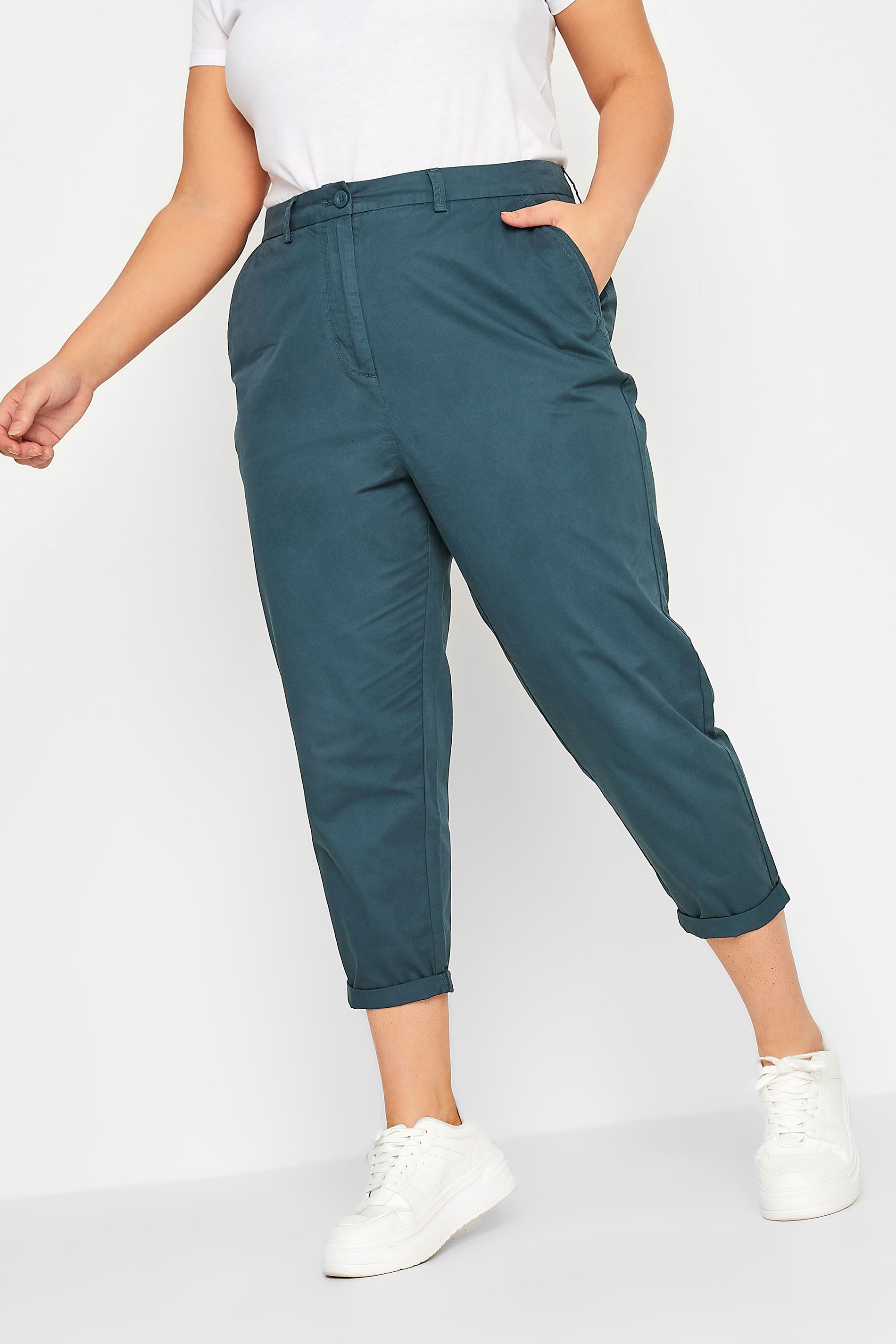 YOURS Plus Size Navy Blue Cropped Chino Trousers | Yours Clothing 1