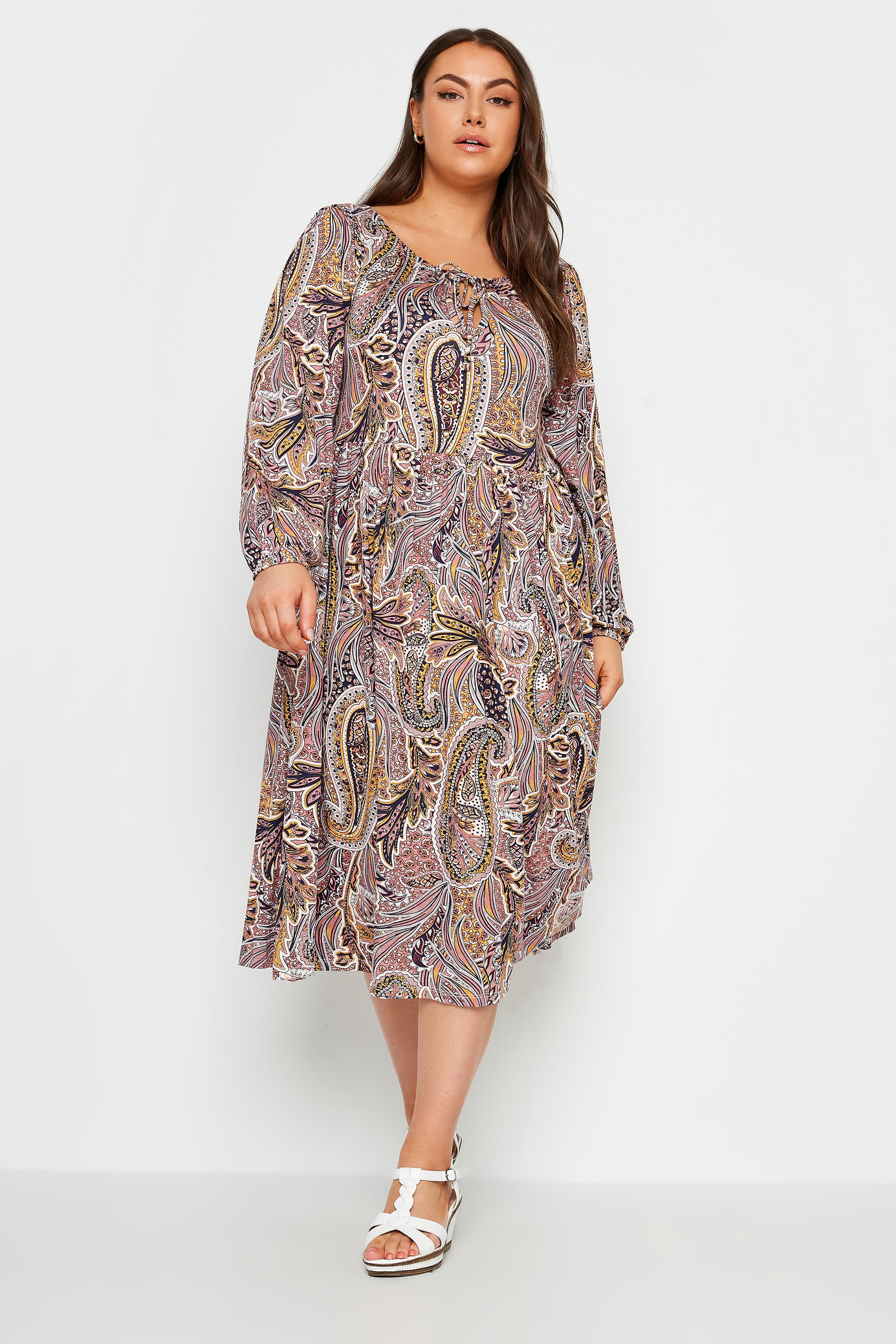 YOURS Plus Size Pink Paisley Print Midaxi Dress | Yours Clothing 2