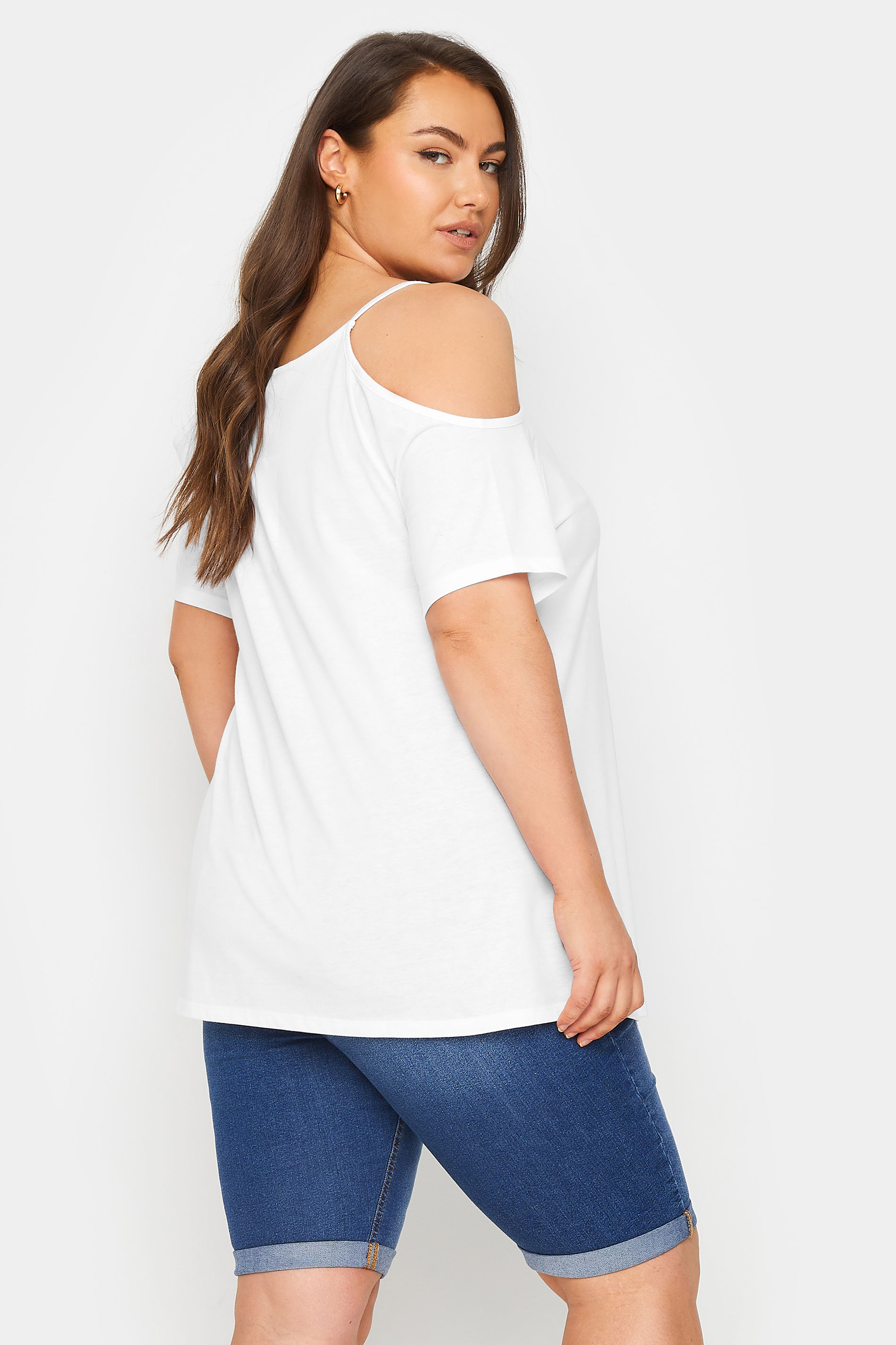 YOURS Curve Plus Size White Cold Shoulder T-Shirt | Yours Clothing  3