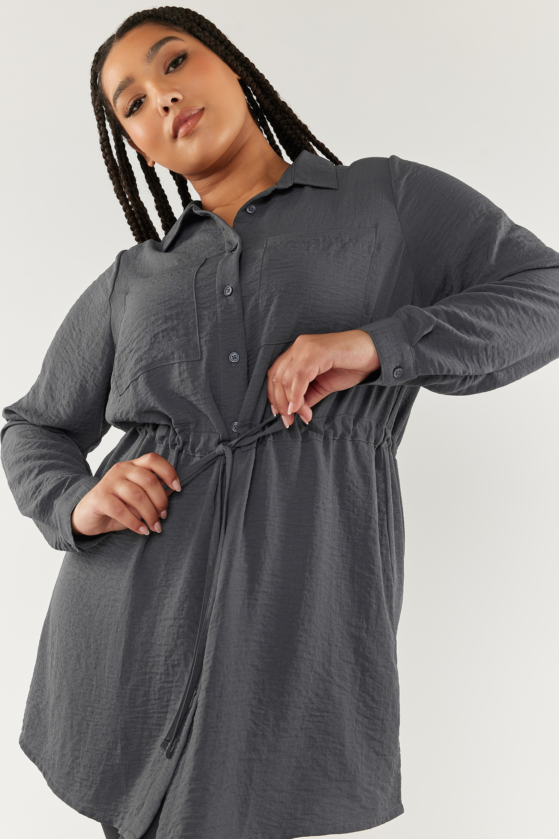 YOURS Plus Size Charcoal Grey Utility Tunic Shirt | Yours Clothing 1
