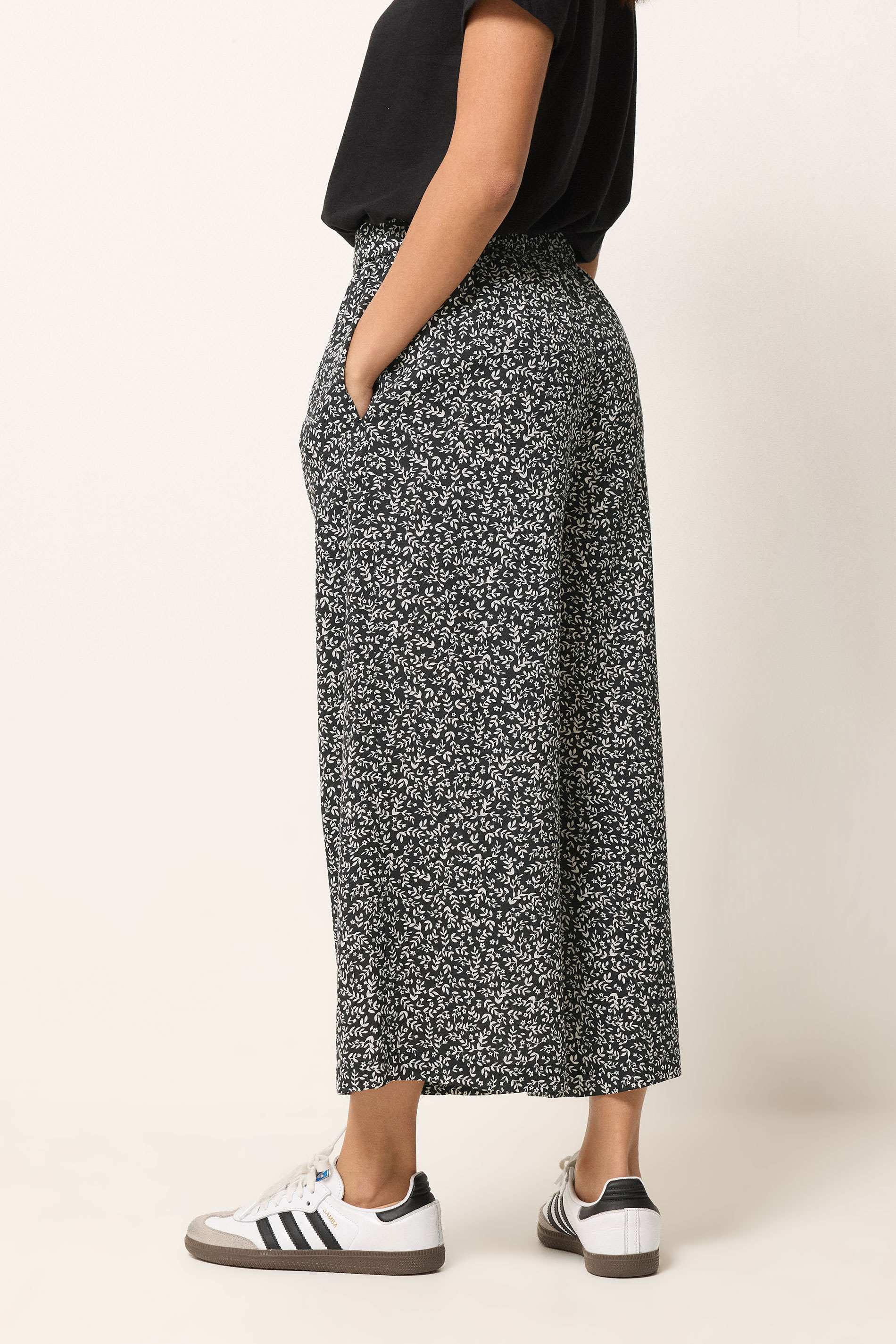 PixieGirl Petite Women's Black Leaf Print Cropped Trousers | PixieGirl 2