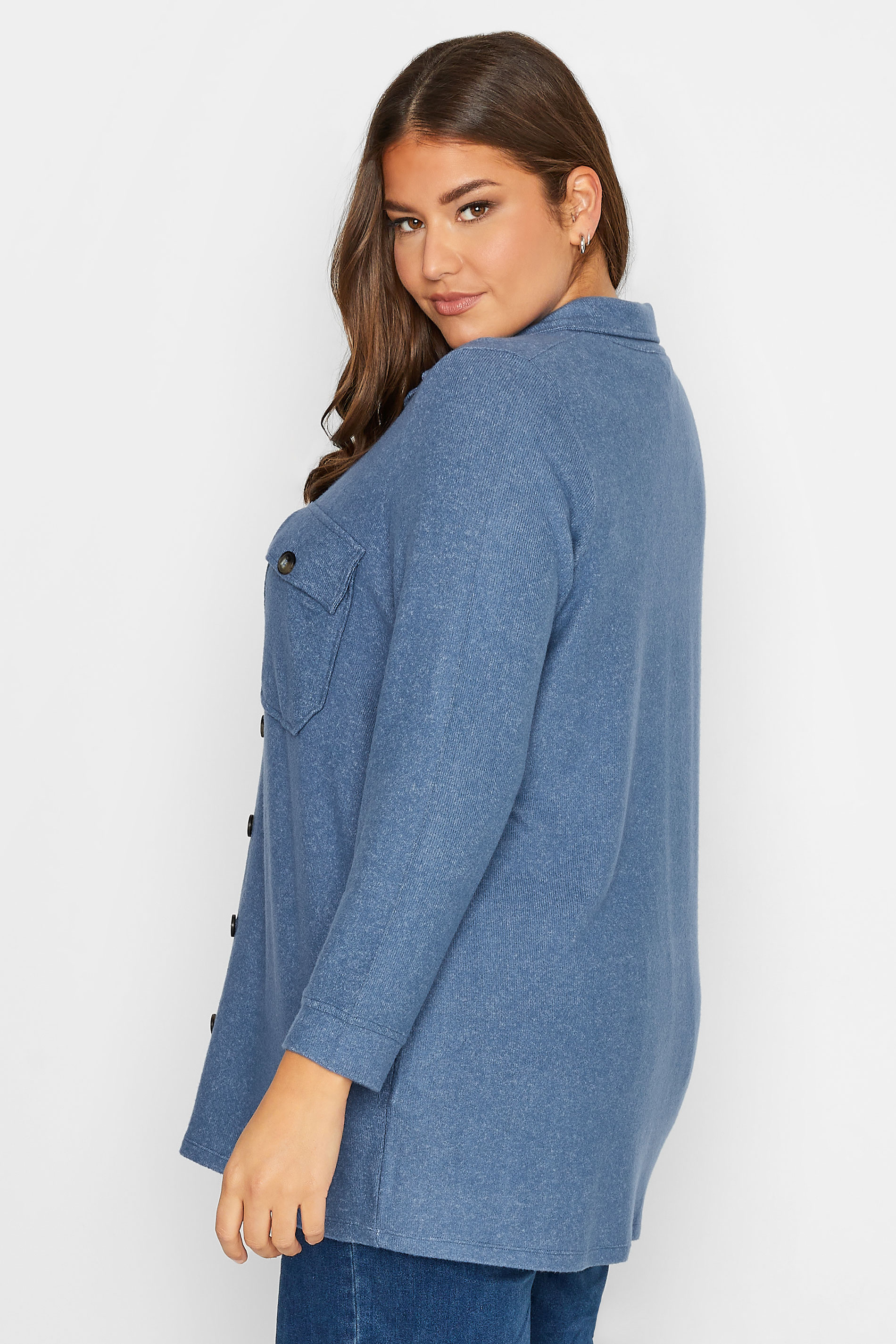Plus Size Blue Button Through Shacket | Yours Clothing 3
