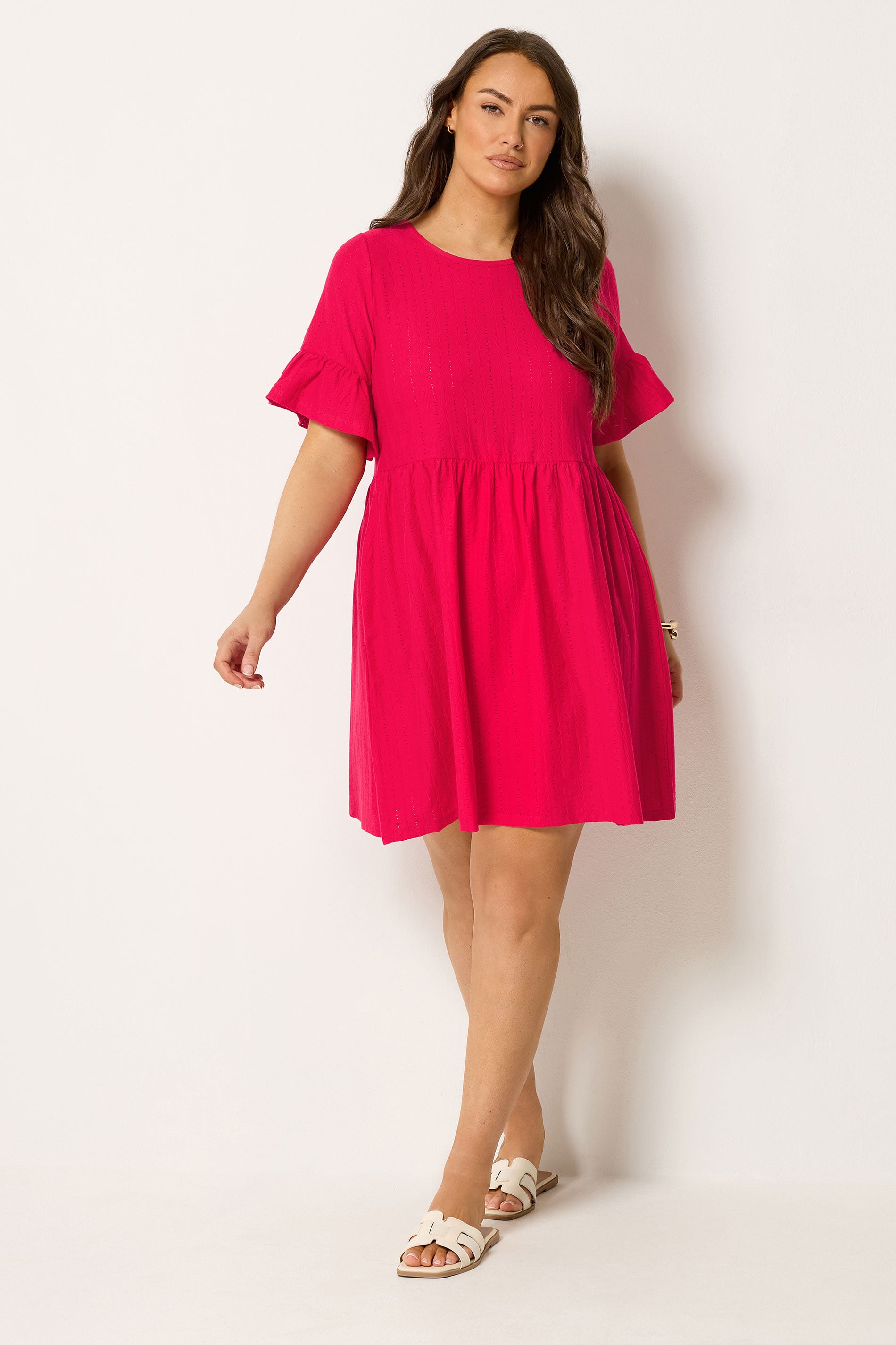 YOURS Plus Size Red Sleeve Anglaise Tunic Mini Dress | Yours Clothing 1