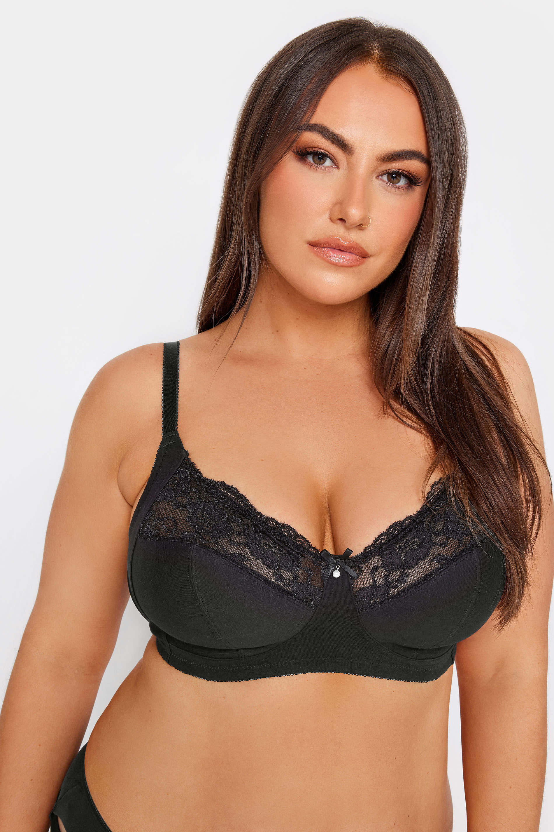 YOURS 2 PACK Black & Purple Cotton Lace Trim Non-Padded Bras | Yours Clothing 2
