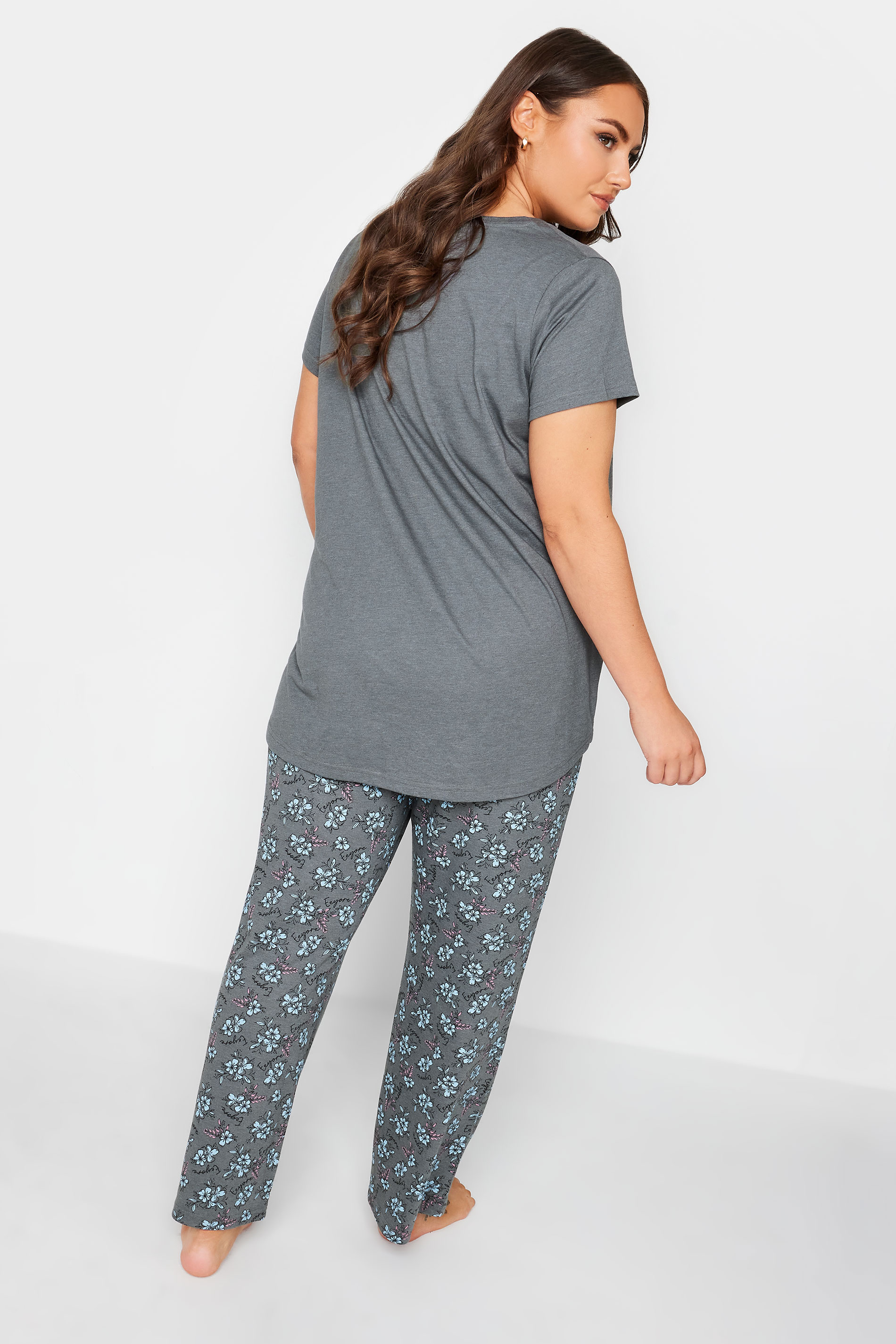 DISNEY Plus Size Grey Eeyore Print Wide Leg Pyjama Set | Yours Clothing 3