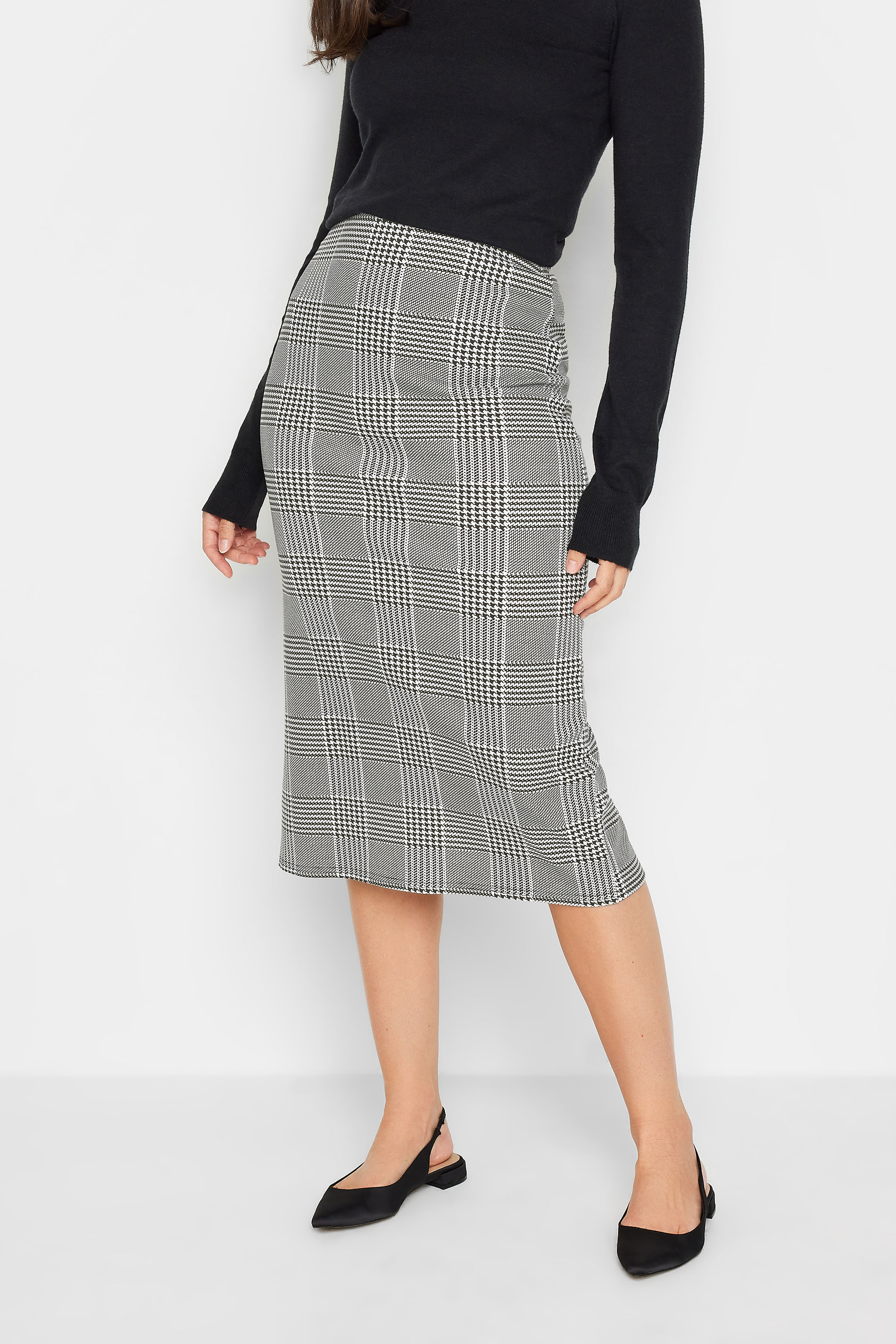 LTS Tall Women's Black Check Print Midi Skirt | Long Tall Sally 1