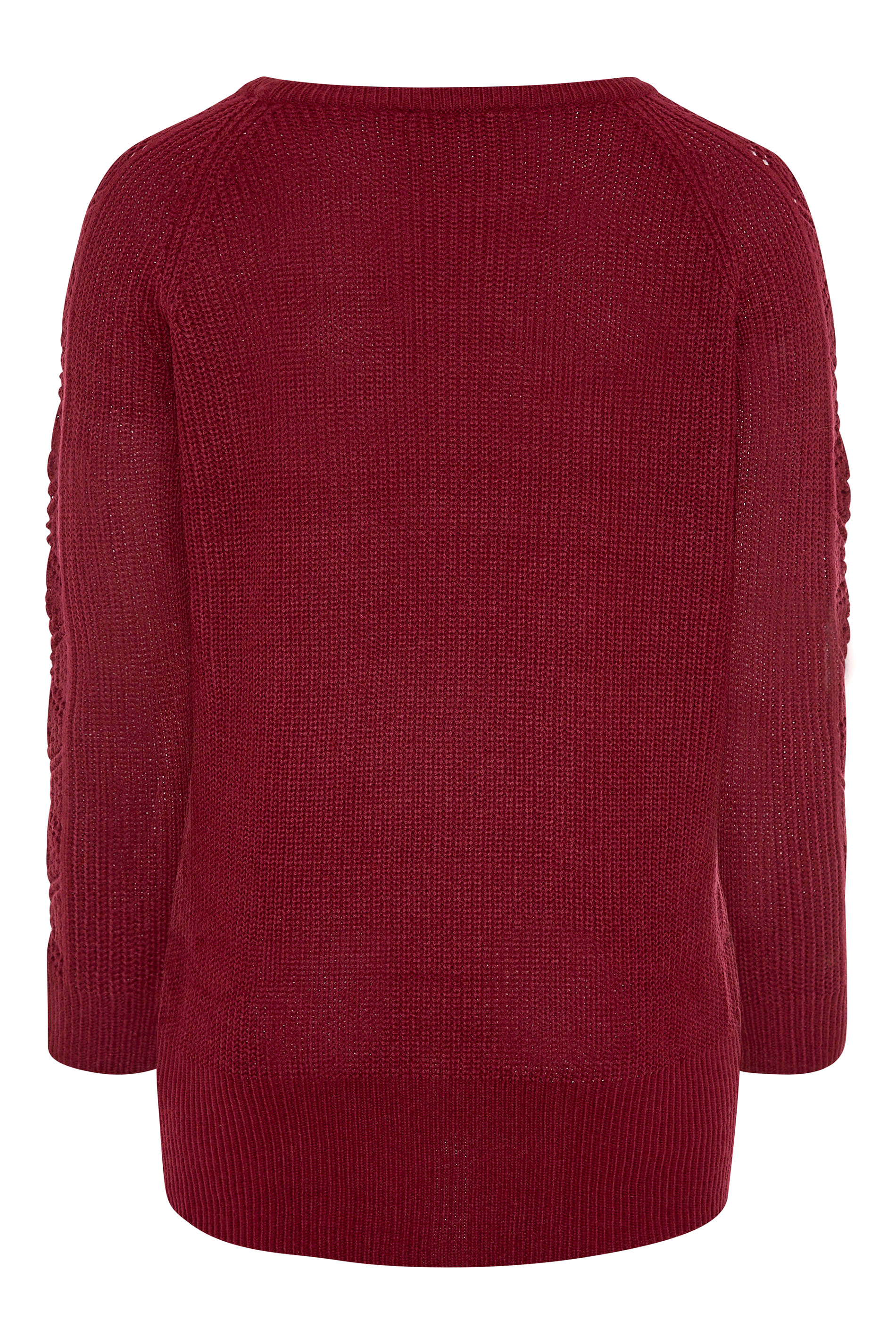 Plus Size Red Laser Cut Sleeve Knitted Jumper | Yours Clothing