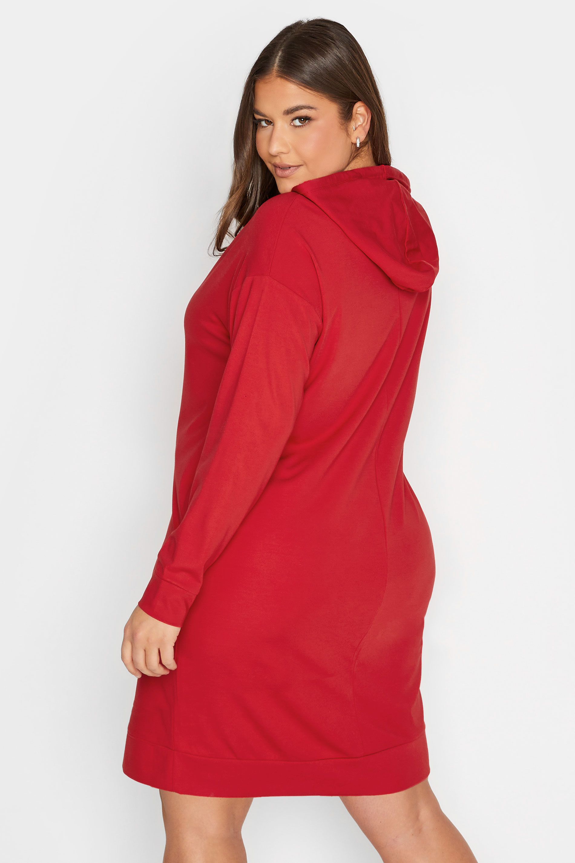 YOURS Plus Size Curve Red Pocket Hoodie Dress | Yours Clothing  3
