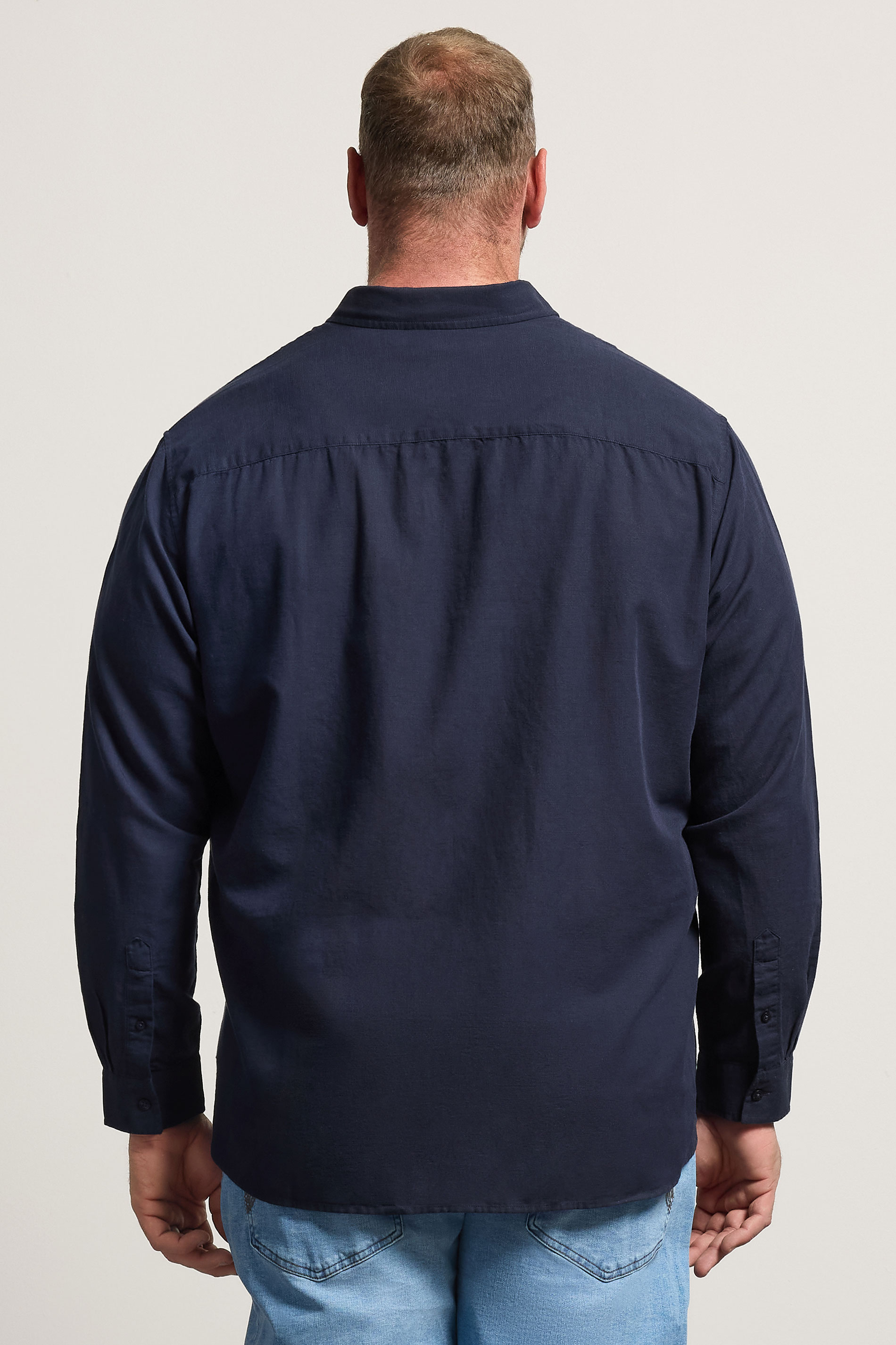 BadRhino Big & Tall Navy Blue Long Sleeve Linen Blend Shirt | BadRhino 2