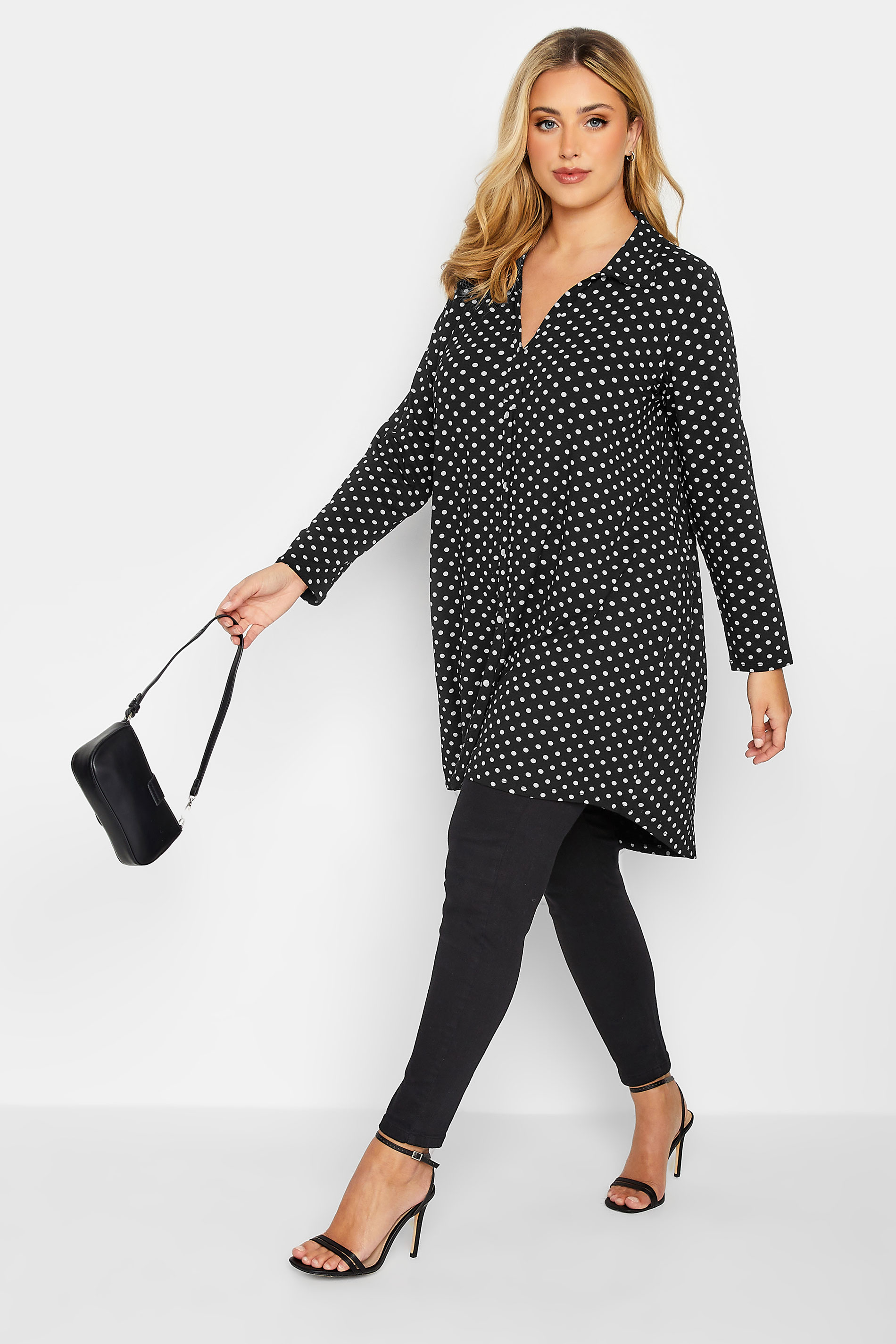 Plus Size Black Polka Dot Long Sleeve Shirt | Yours Clothing 2