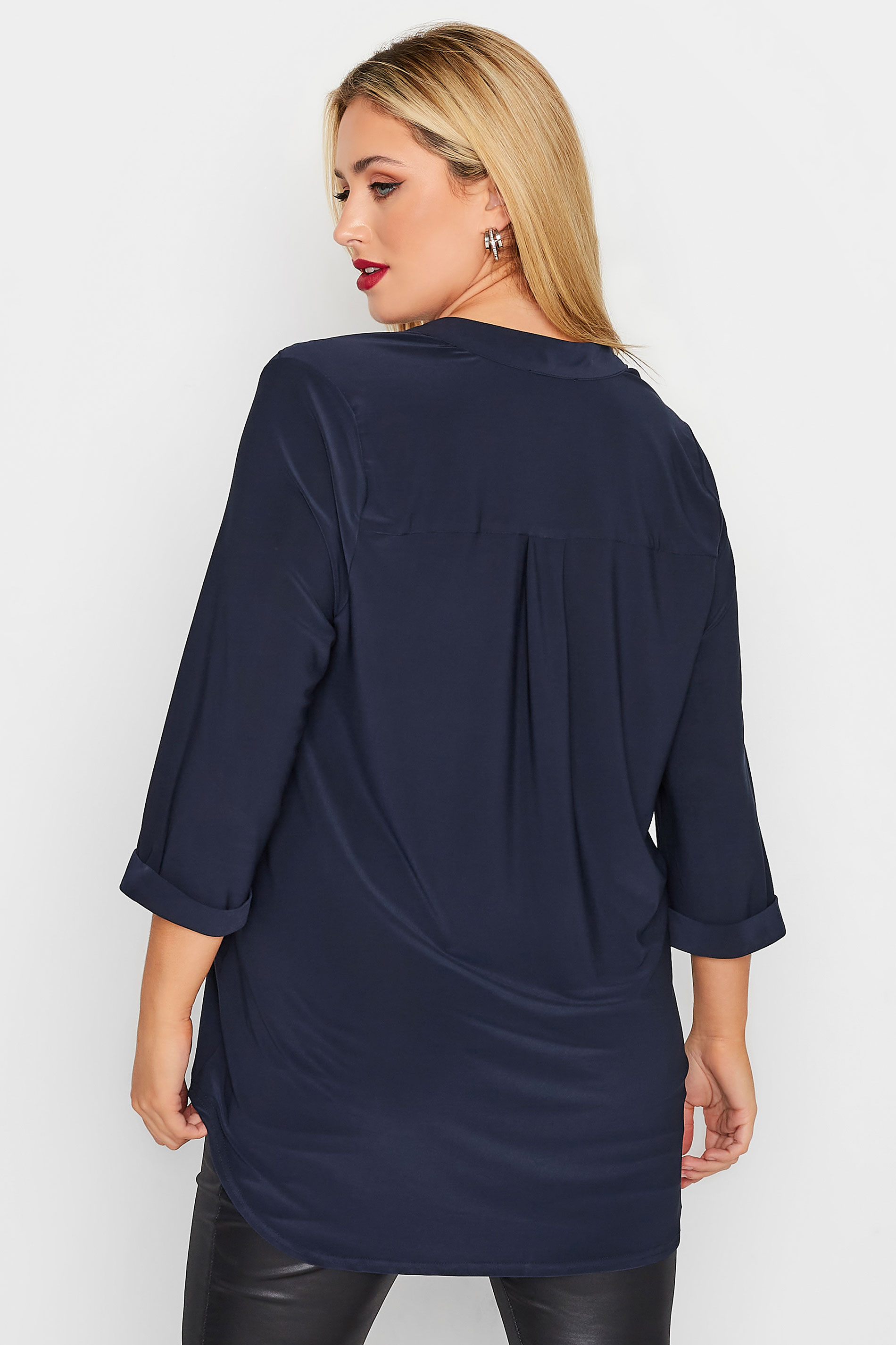 YOURS LONDON Plus Size Navy Blue Half Placket Shirt | Yours Clothing 3