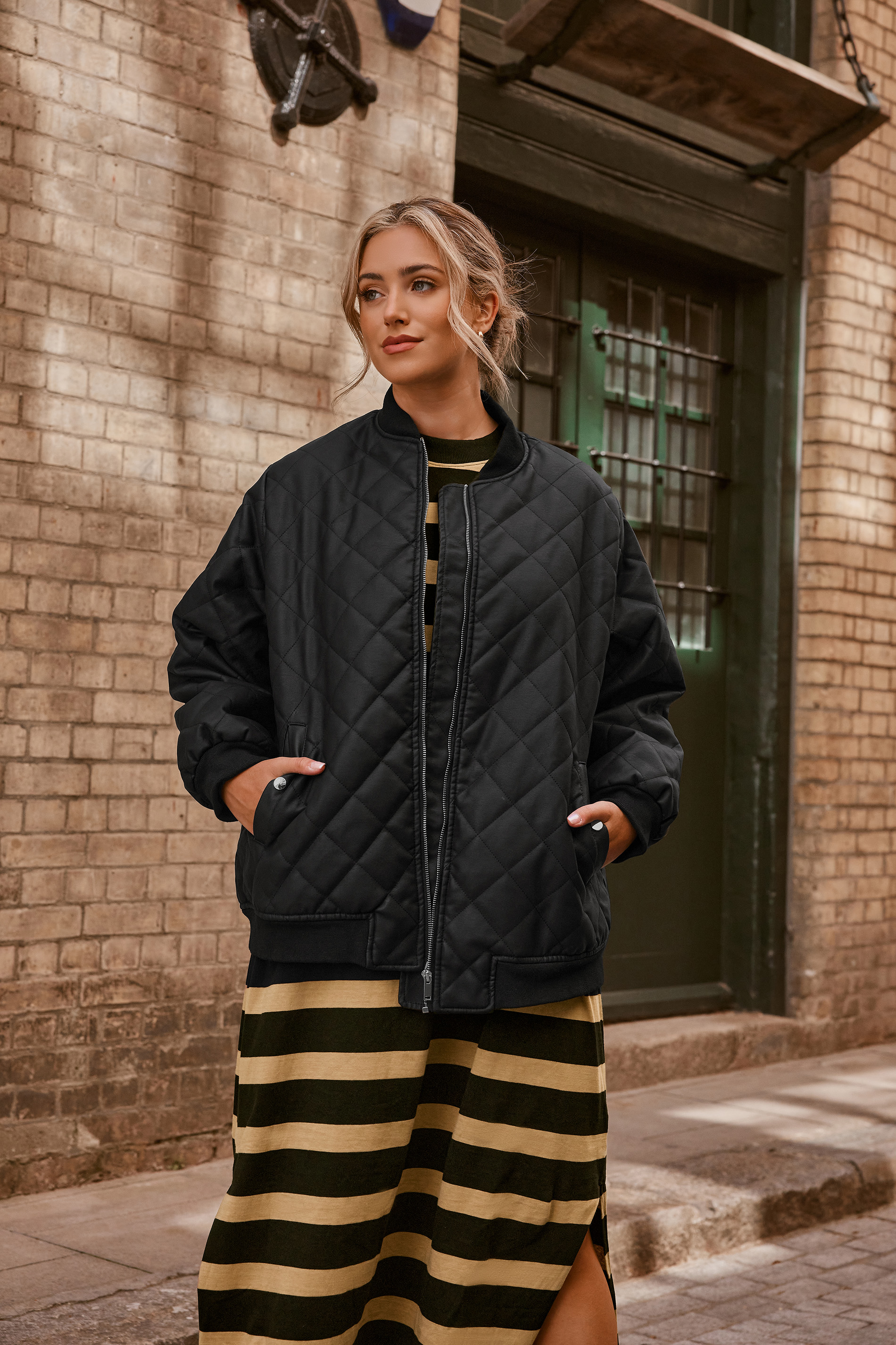 YOURS Plus Size Curve Black Quilted Faux Leather Bomber Jacket | Yours Clothing  2