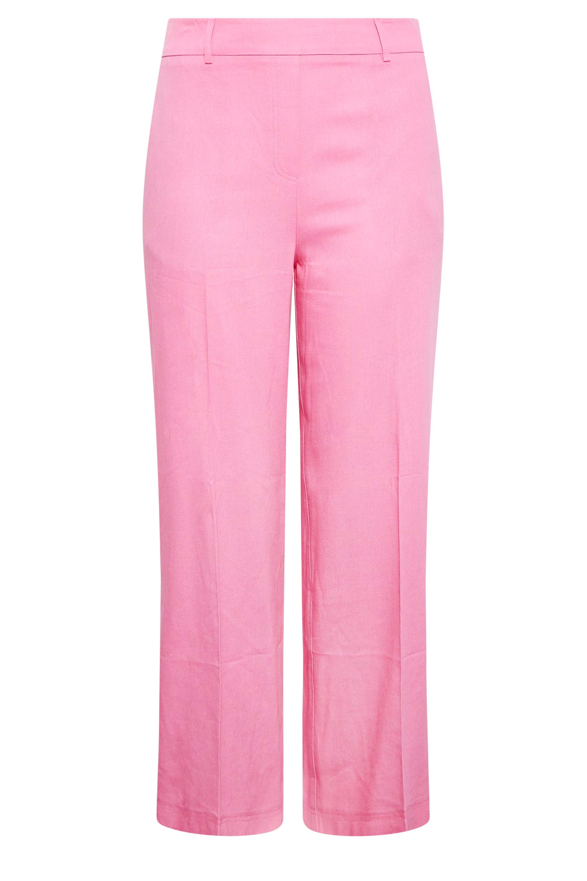 YOURS Plus Size Curve Pink Linen Blend Wide Leg Trousers