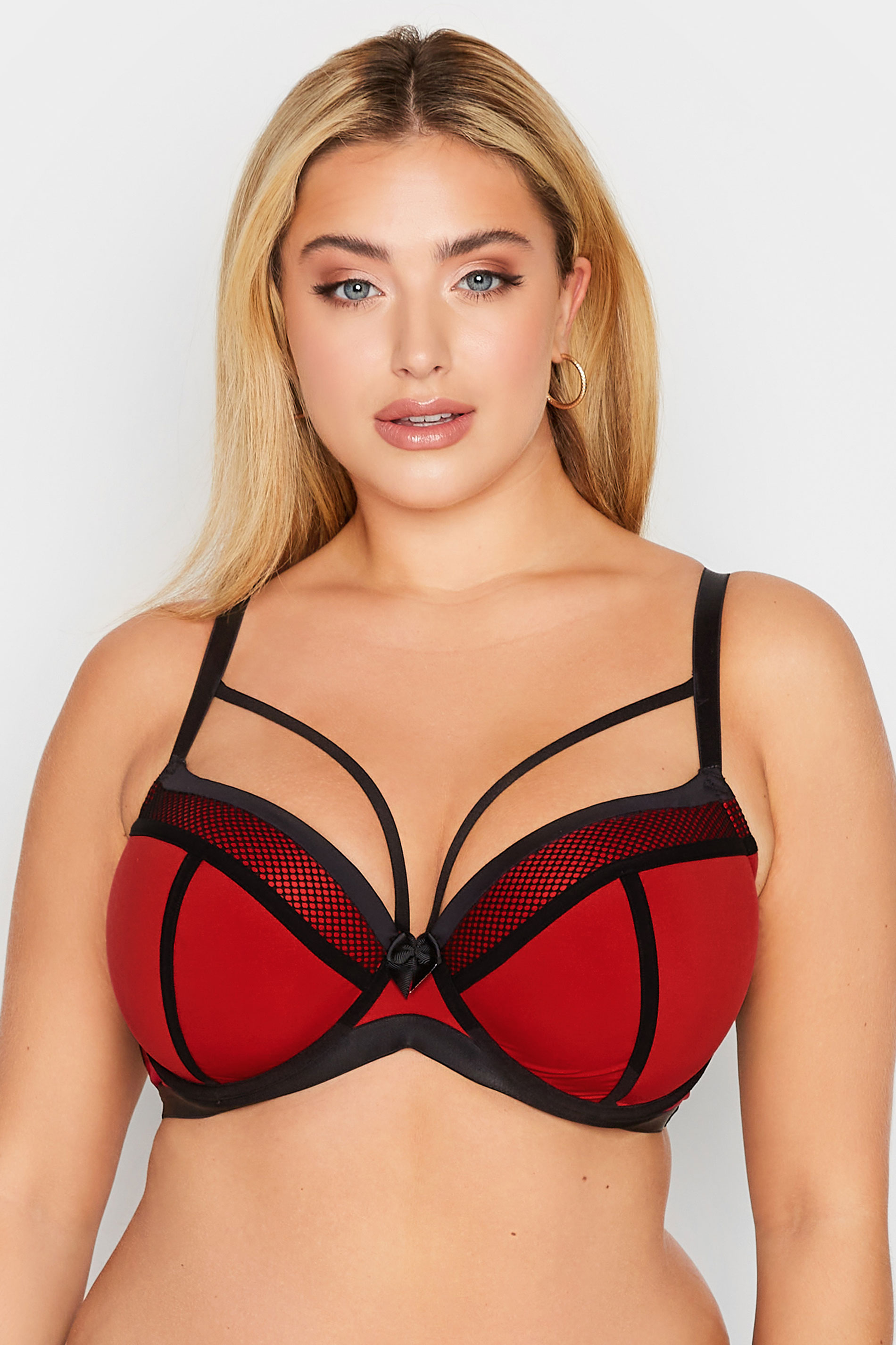 Red Fishnet Padded Underwired Bra | Yours Clothing 1