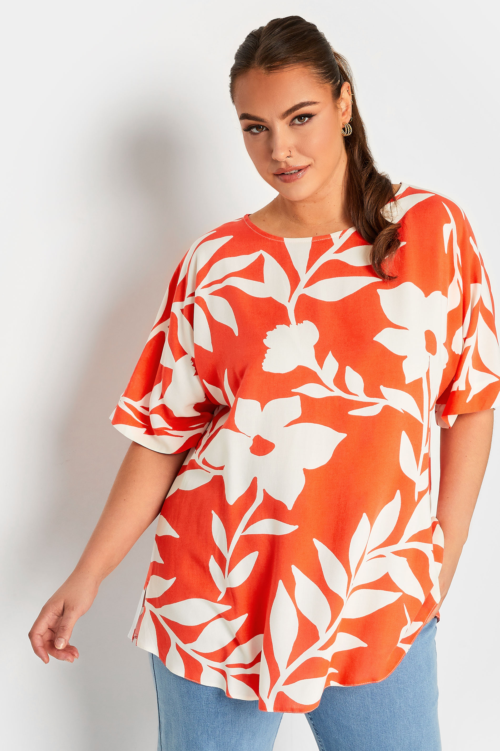 YOURS Curve Plus Size Orange Floral Top | Yours Clothing  1