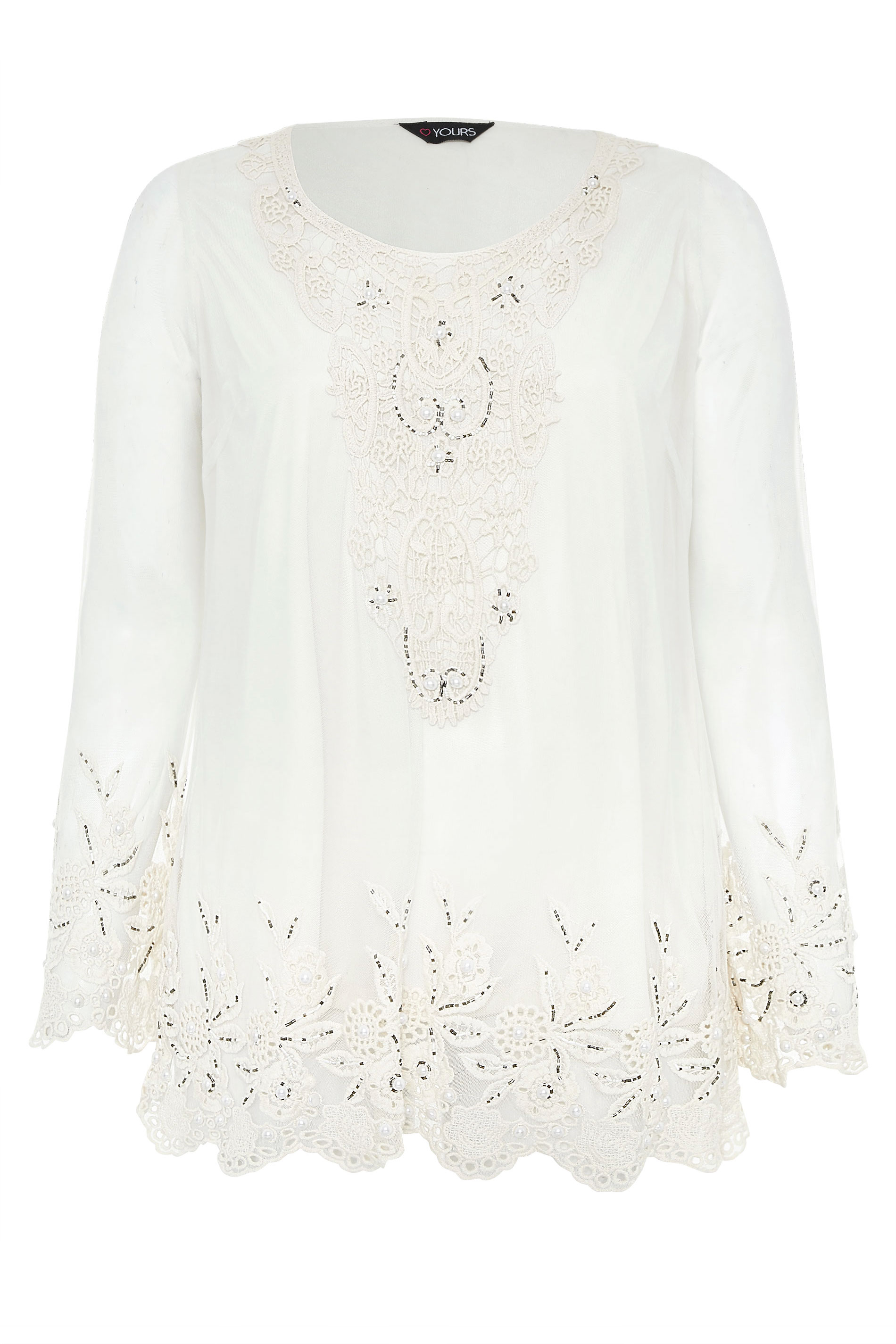 White Lace Embellished Tunic | Yours Clothing