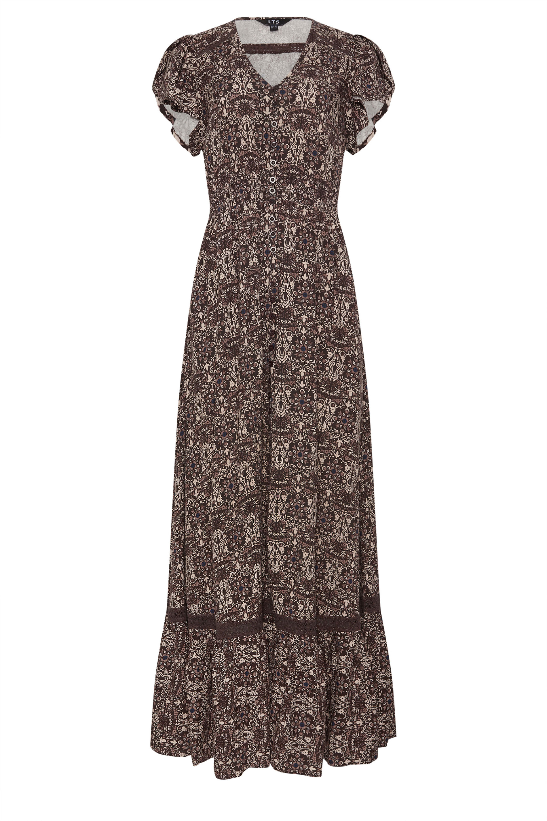 LTS Tall Women's Chocolate Brown Floral Button Maxi Dress | Long Tall Sally 5