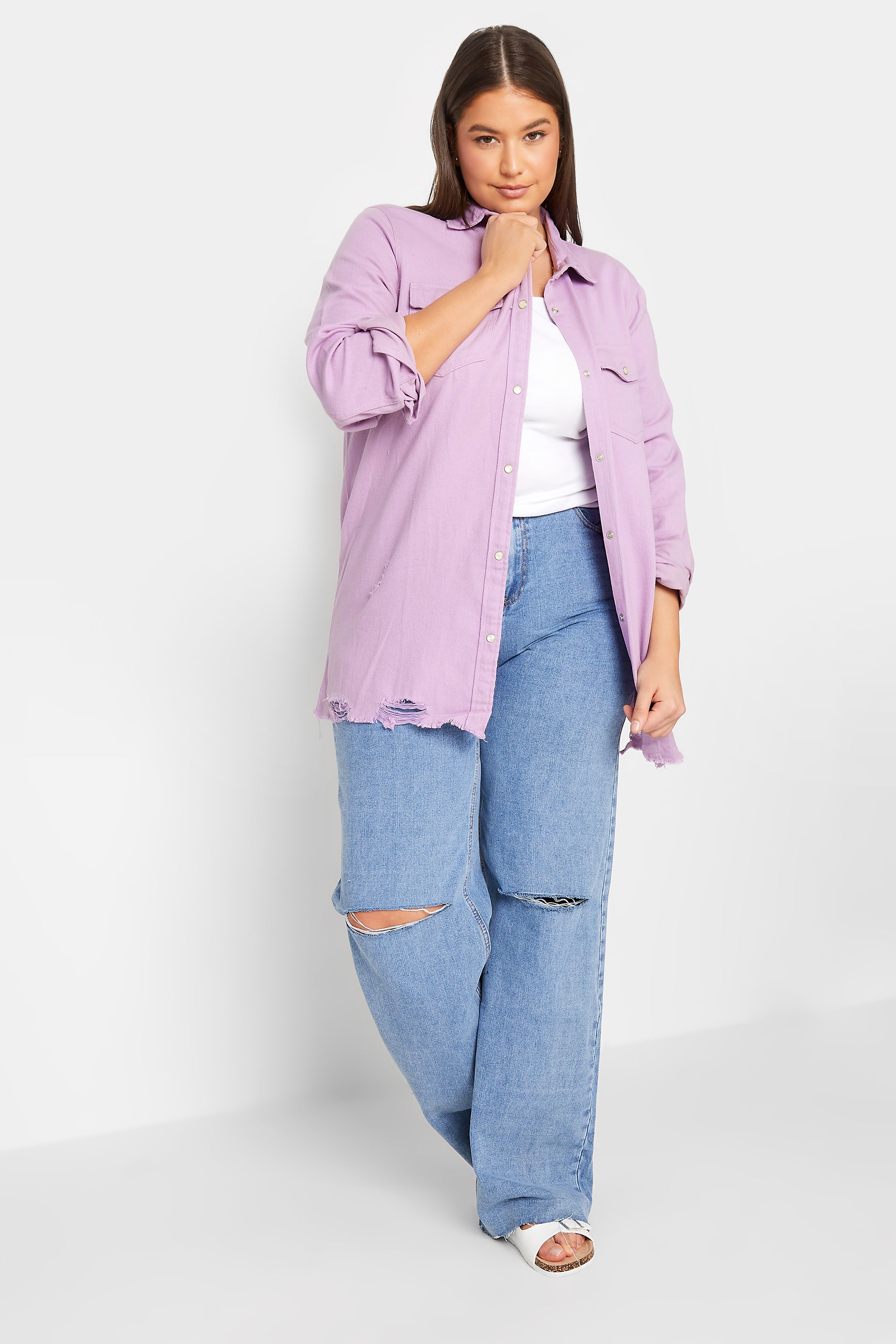 LTS Tall Women's Lilac Purple Distressed Twill Shirt | Long Tall Sally 2