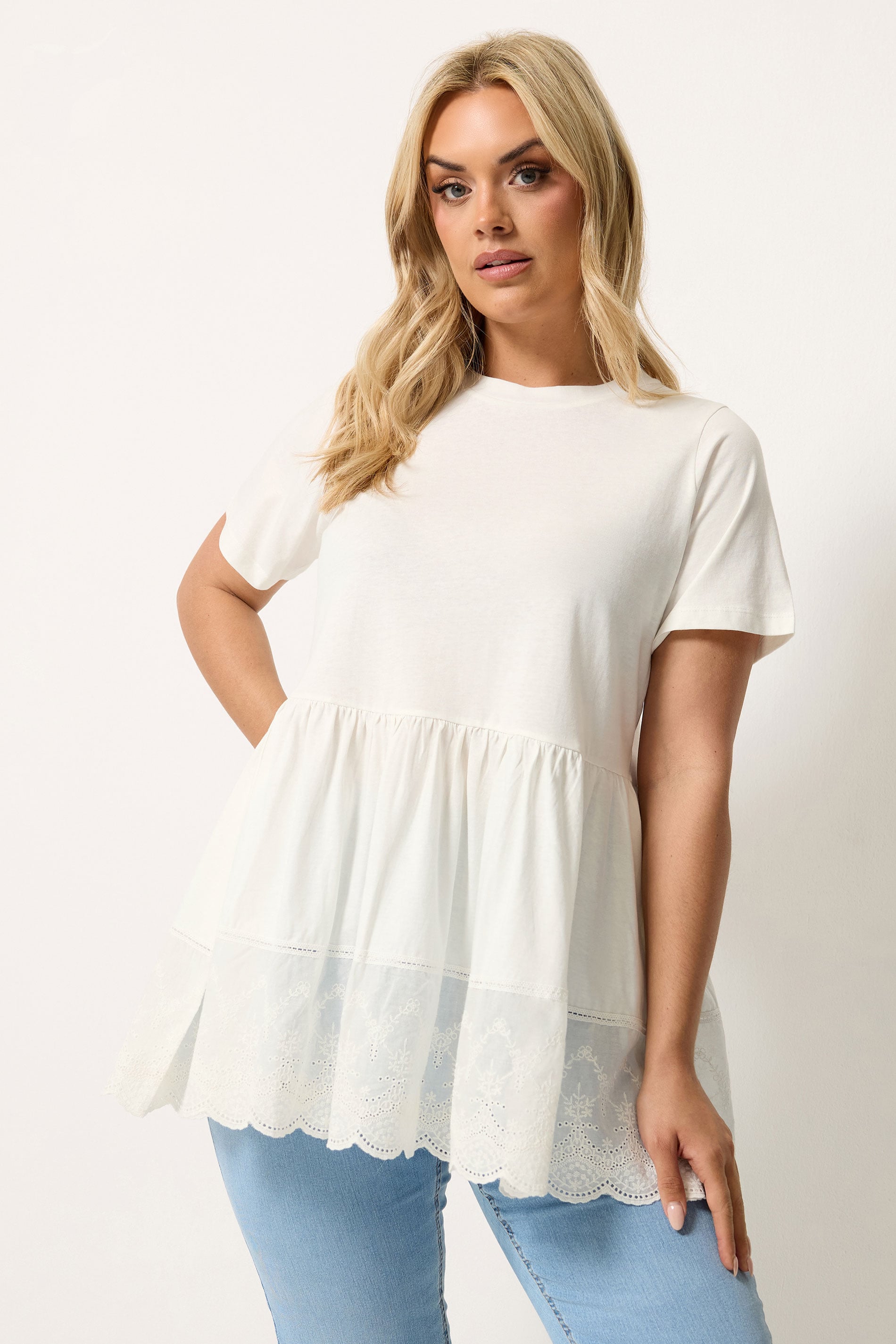 YOURS Plus Size White Tiered Peplum Top | Yours Clothing 3