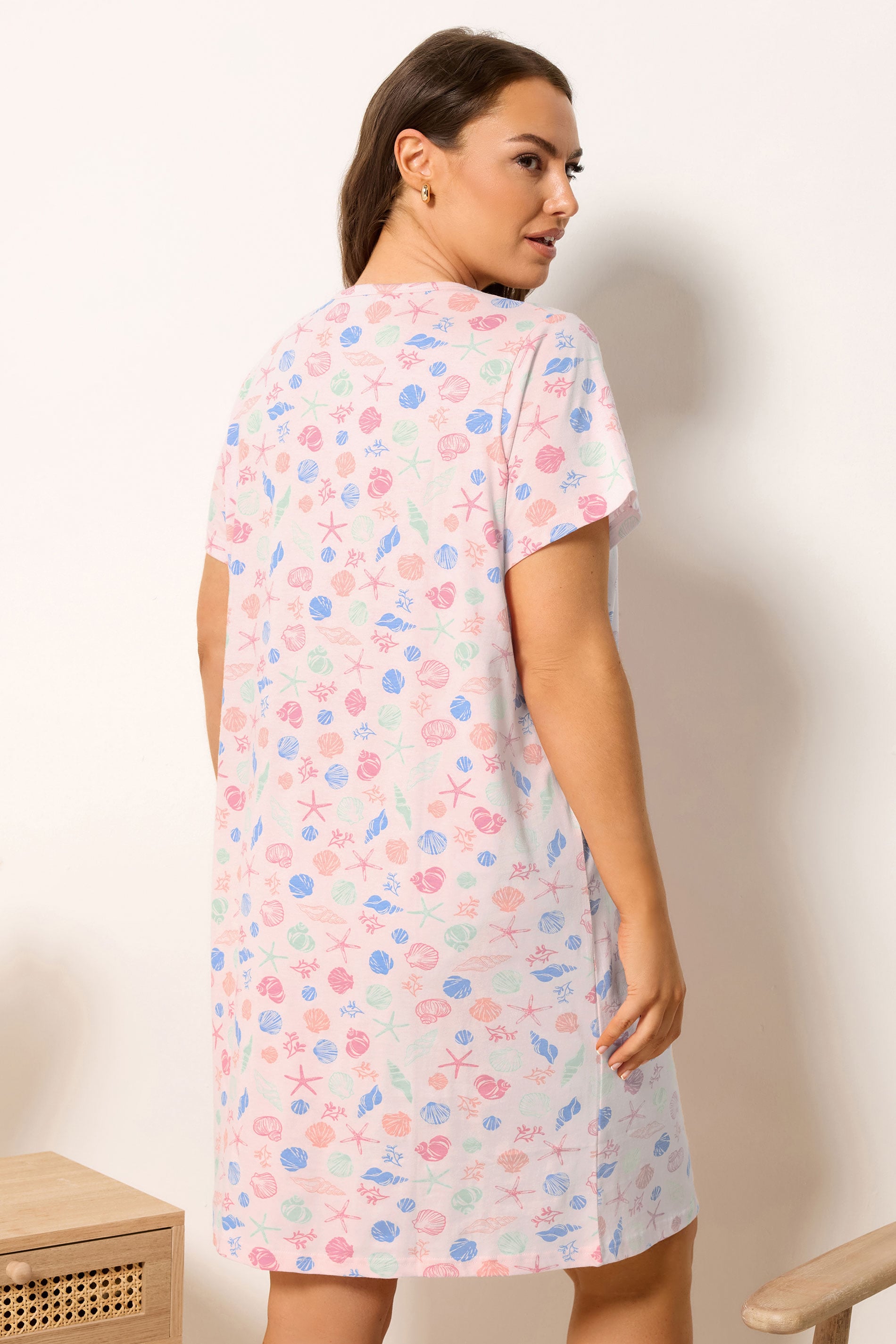 YOURS Plus Size Pink Shell Placket Nightdress | Yours Clothing 2