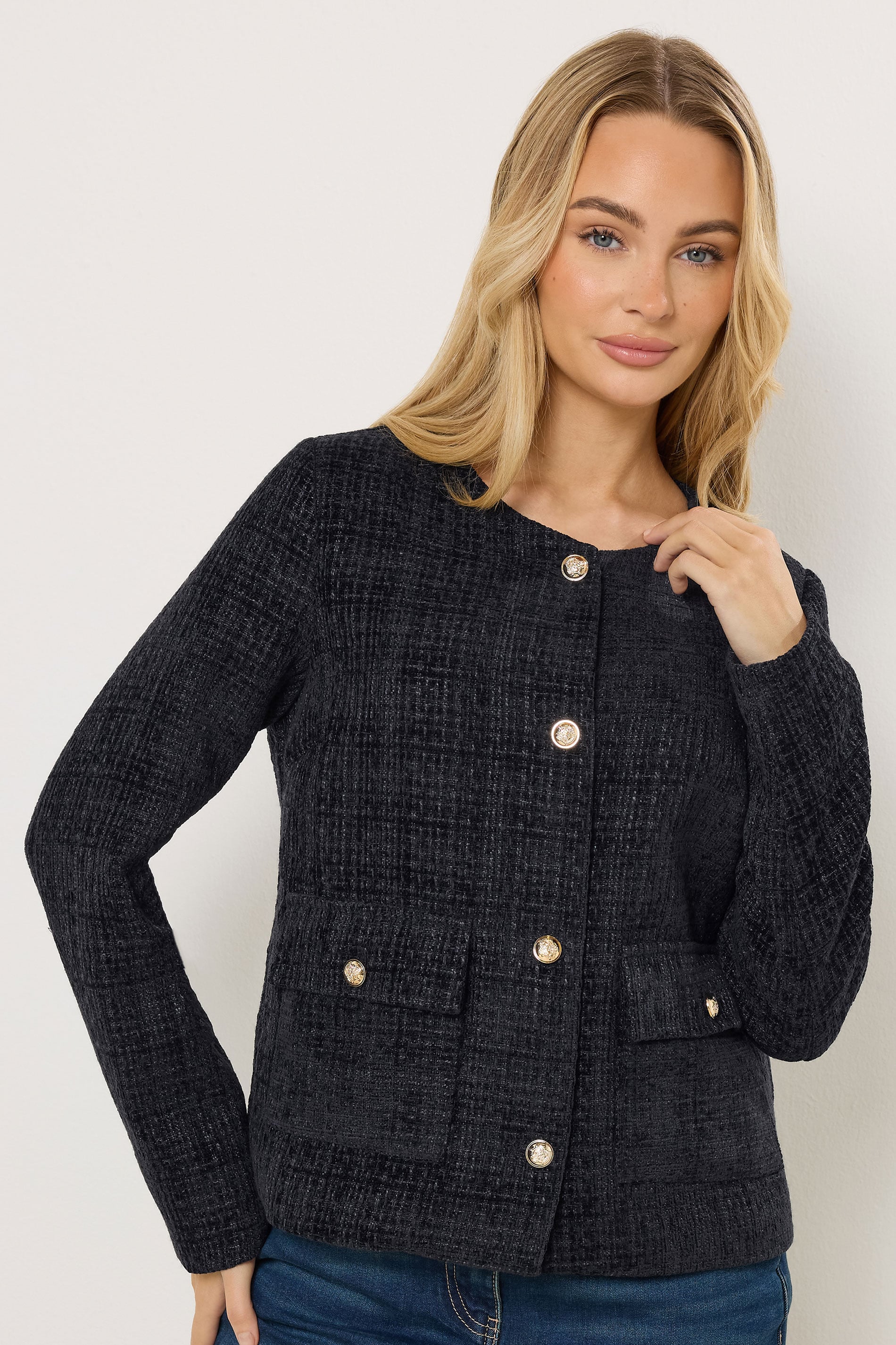 M&Co Navy Blue Boucle Button Up Jacket | M&Co 1