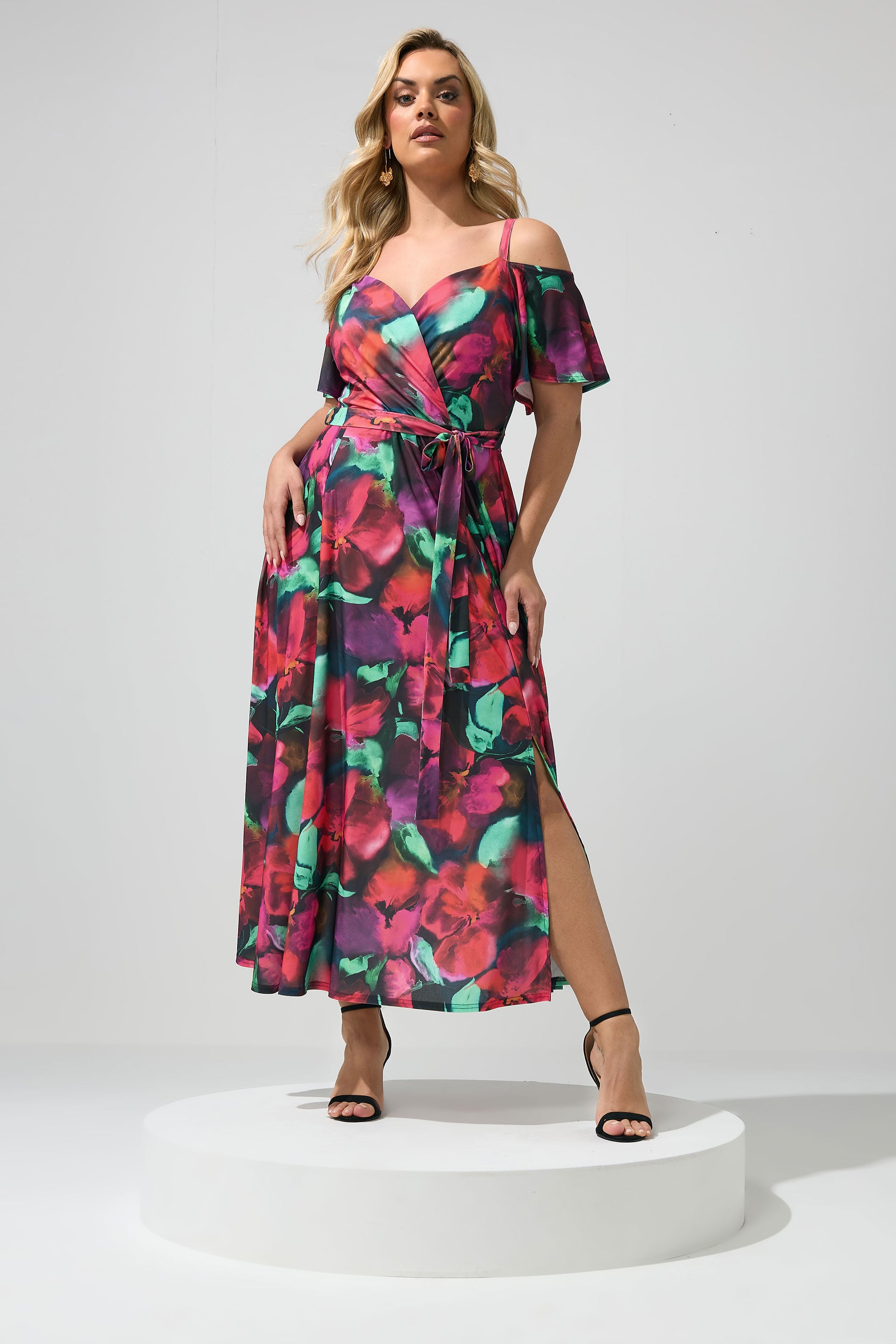 YOURS LONDON Plus Size Red & Purple Abstract Floral Print Maxi Dress | Yours Clothing 3
