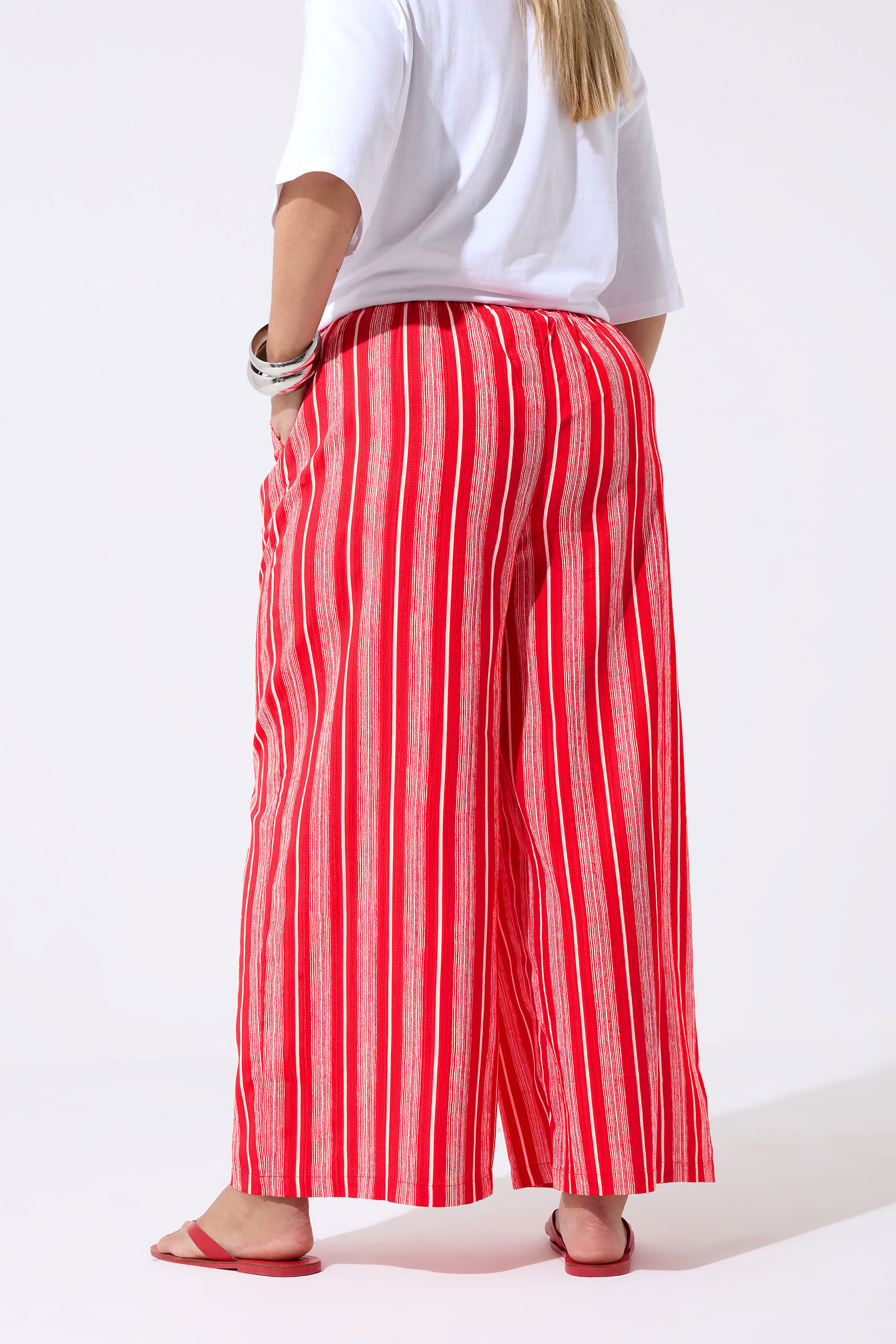 LIMITED COLLECTION Plus Size Red Striped Crinkle Wide Leg Trousers | Yours Clothing 2