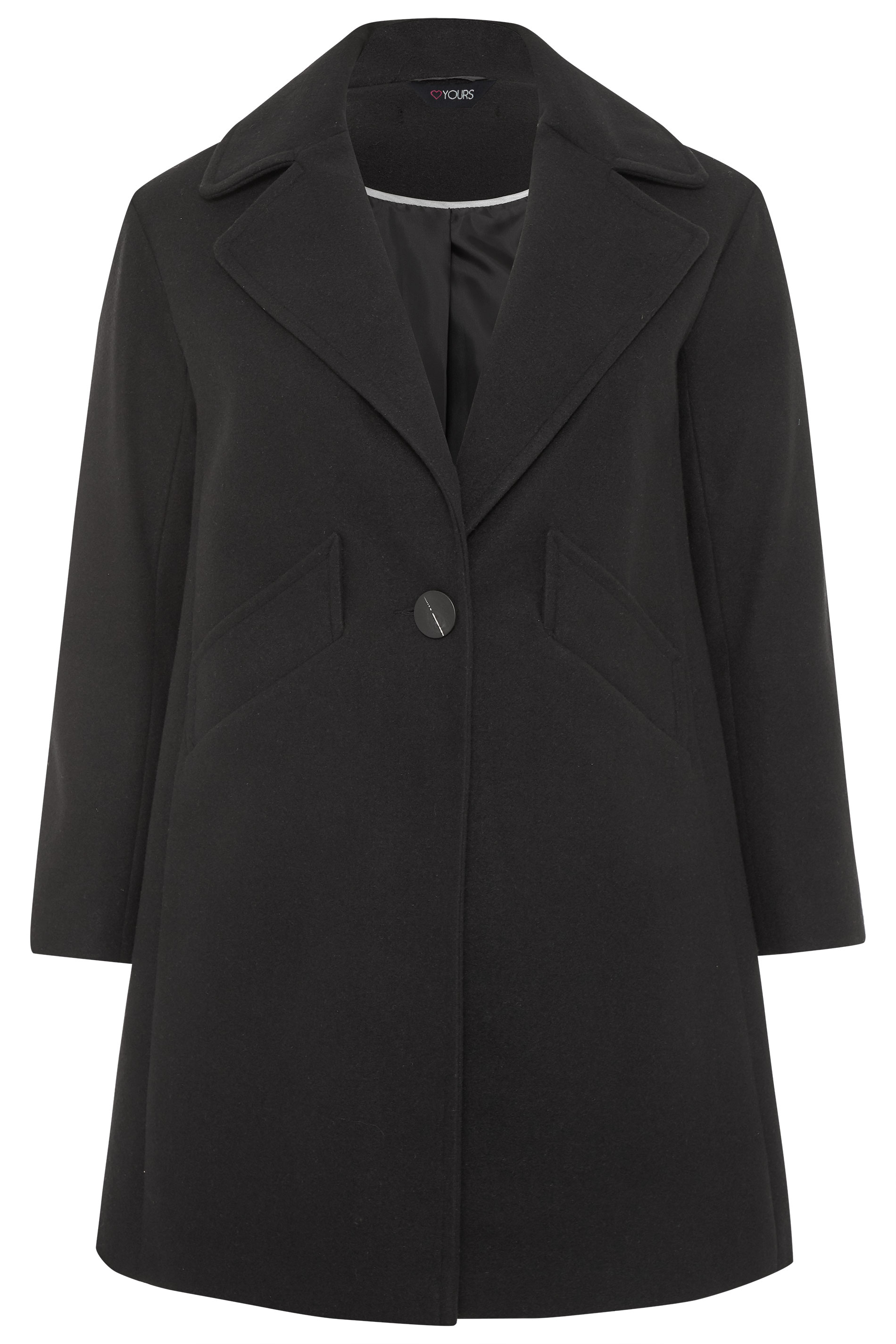 Black Collared Button Coat | Yours Clothing