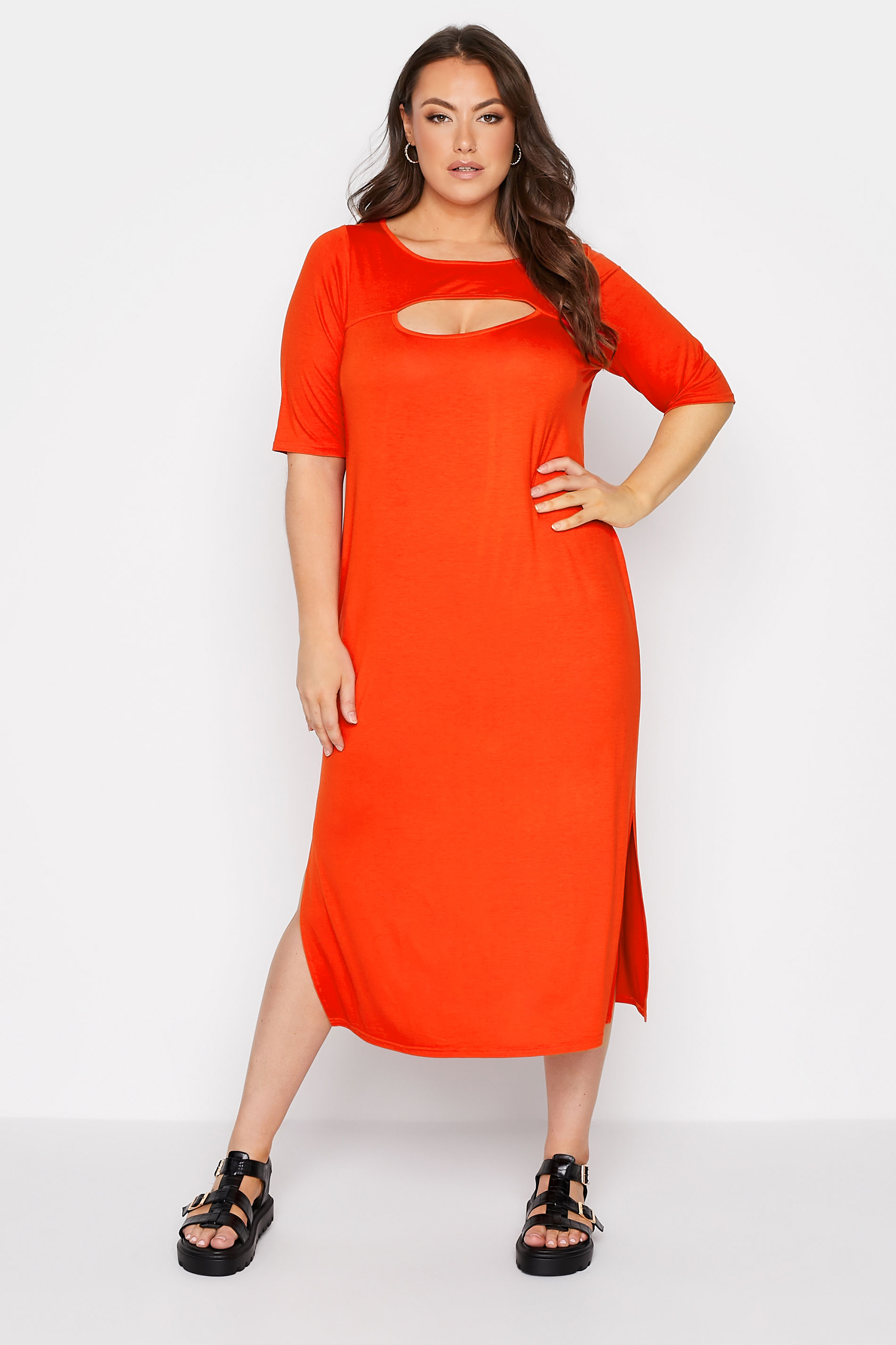 Plus Size Orange Cut Out T-Shirt Dress | Yours Clothing 3