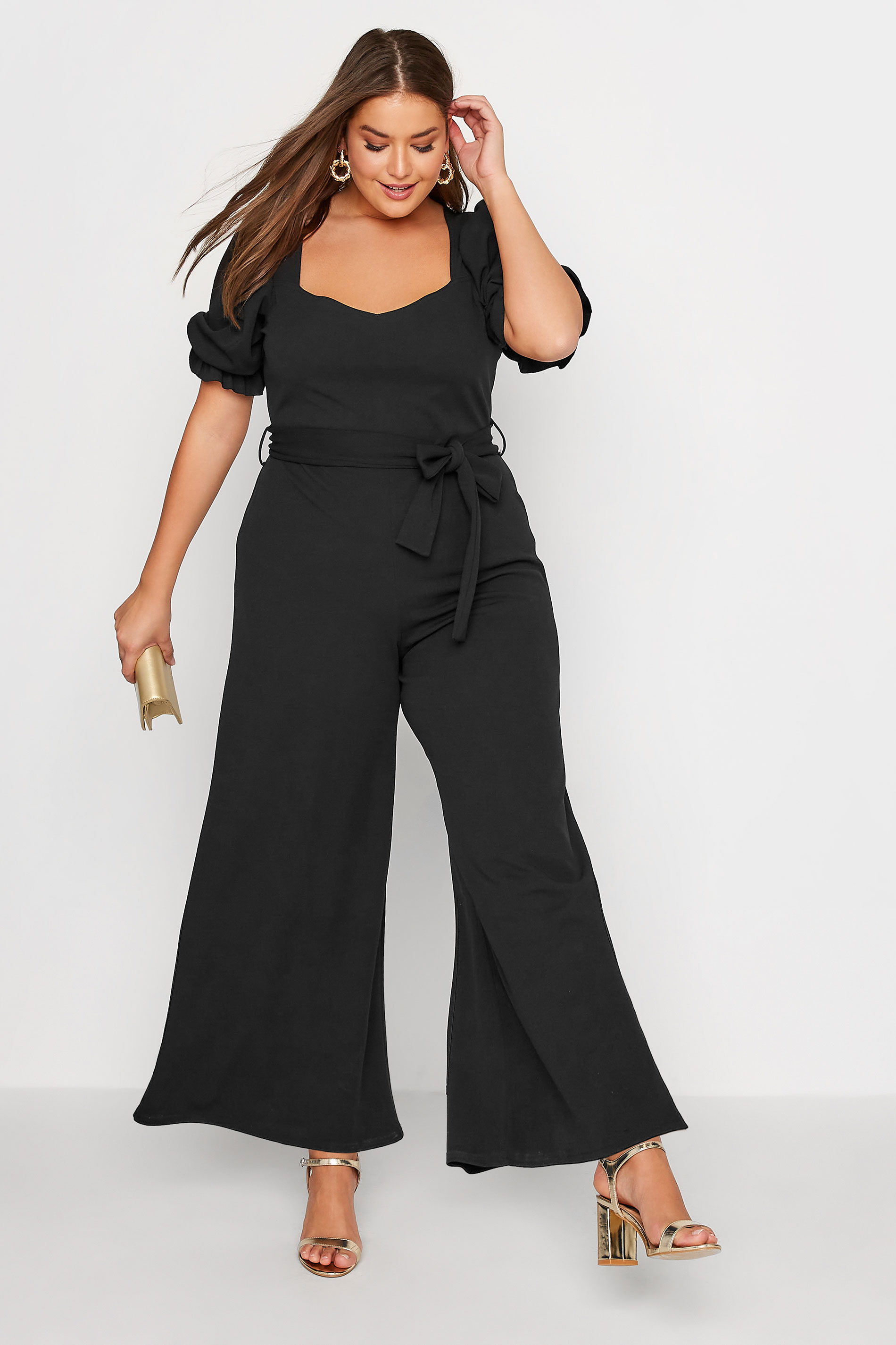 YOURS LONDON Plus Size Black Sweetheart Puff Jumpsuit Clothing