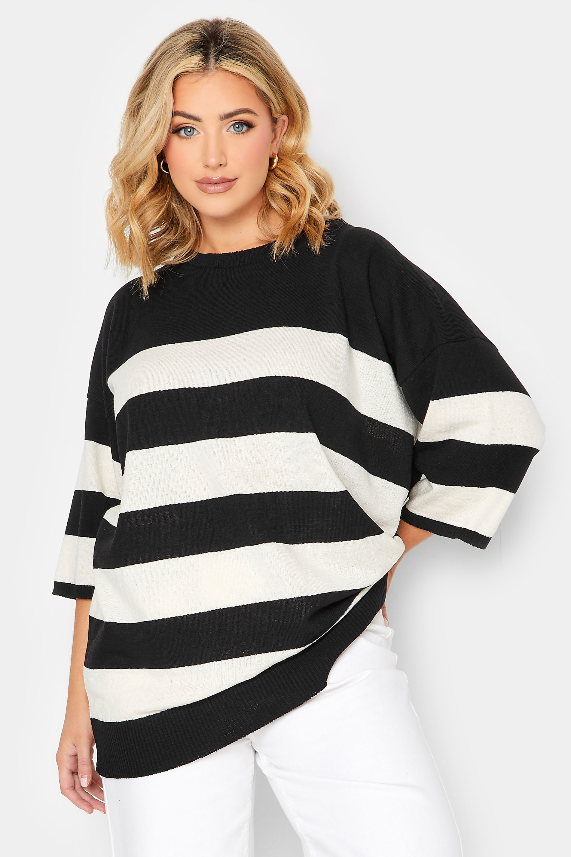 YOURS Plus Size Curve Black Stripe Knitted Jumper | Yours Clothing  1
