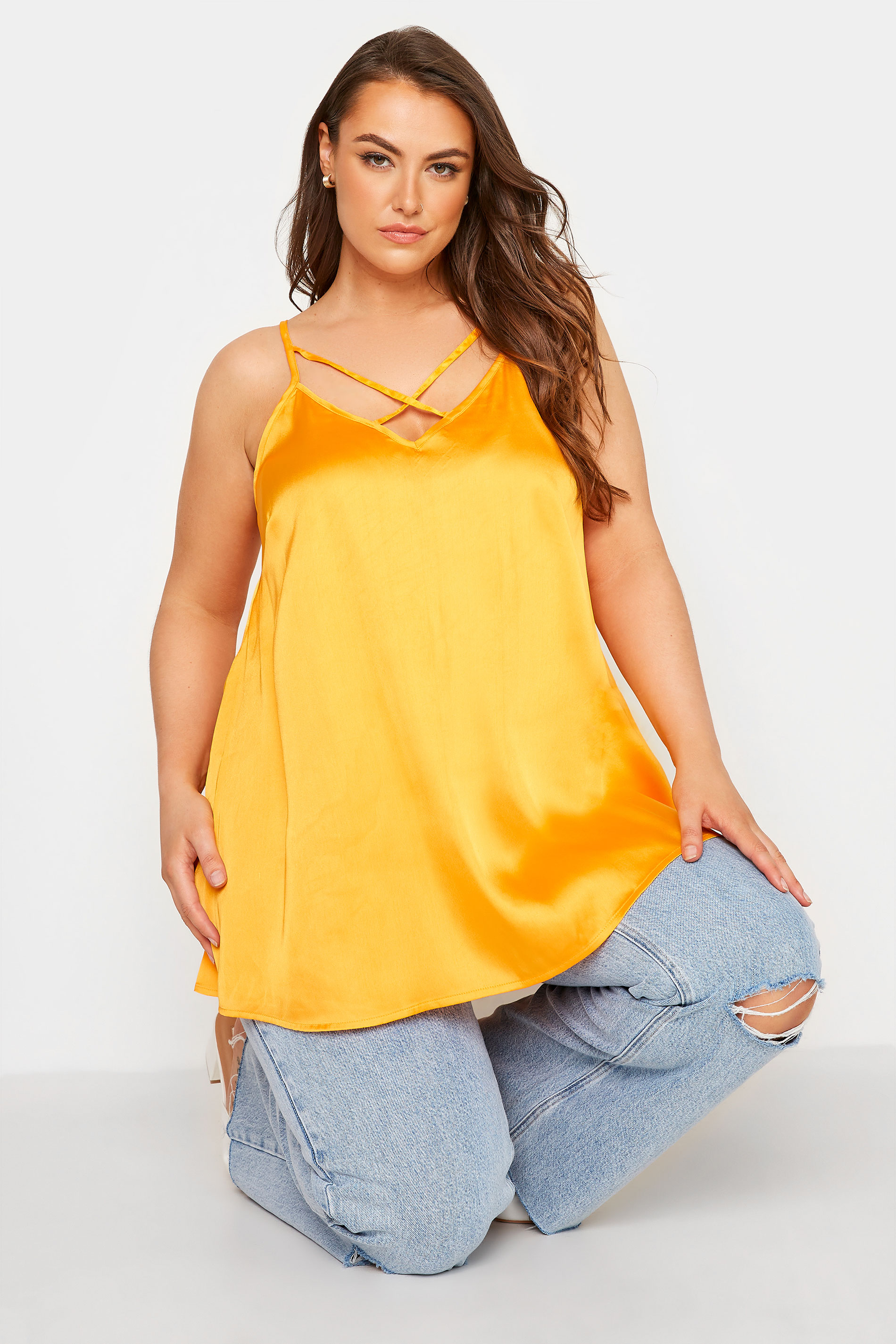 LIMITED COLLECTION Plus Size Bright Yellow Satin Cami Top | Yours Clothing  1