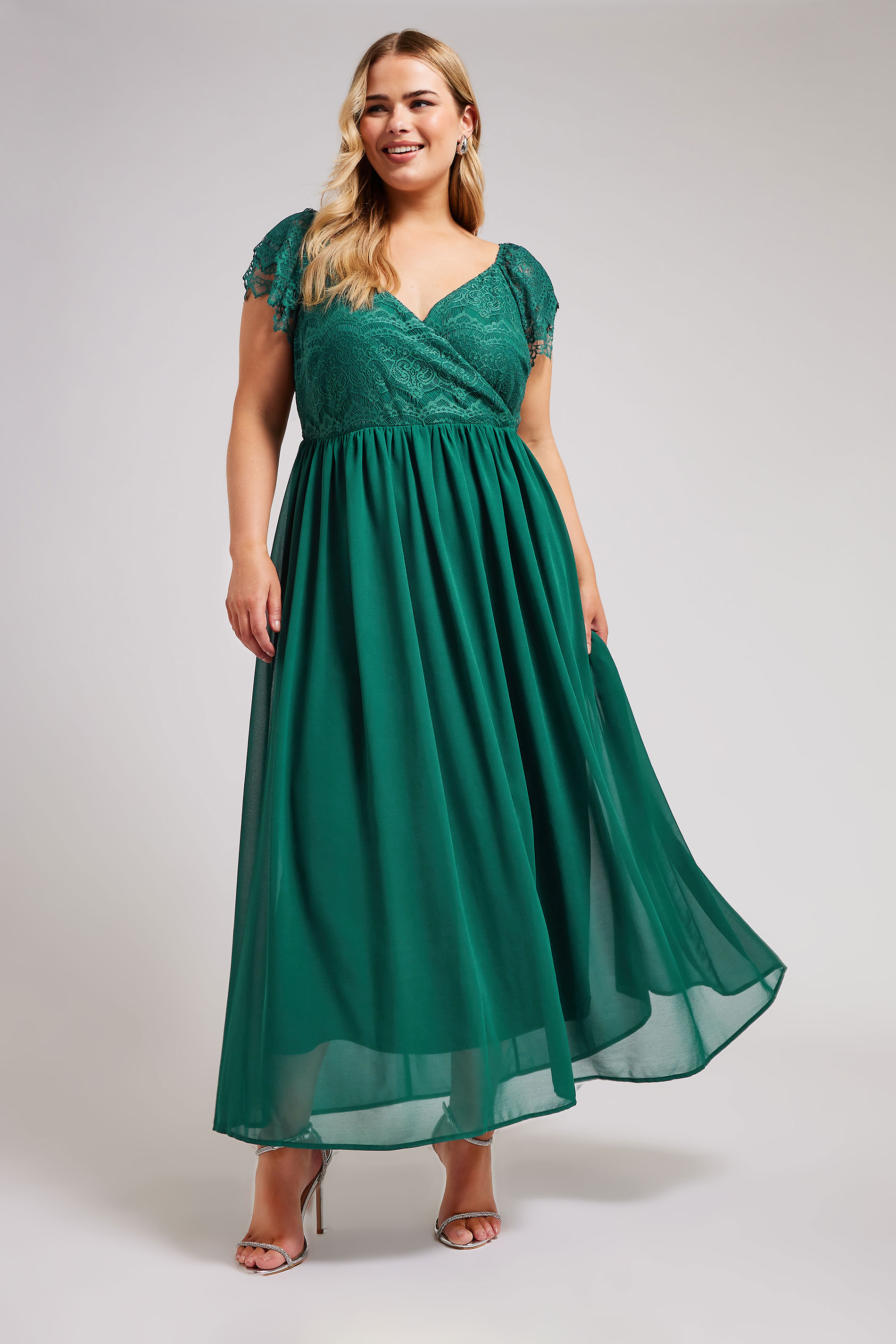 YOURS LONDON Plus Size Green Lace Wrap Maxi Dress | Yours Clothing 3