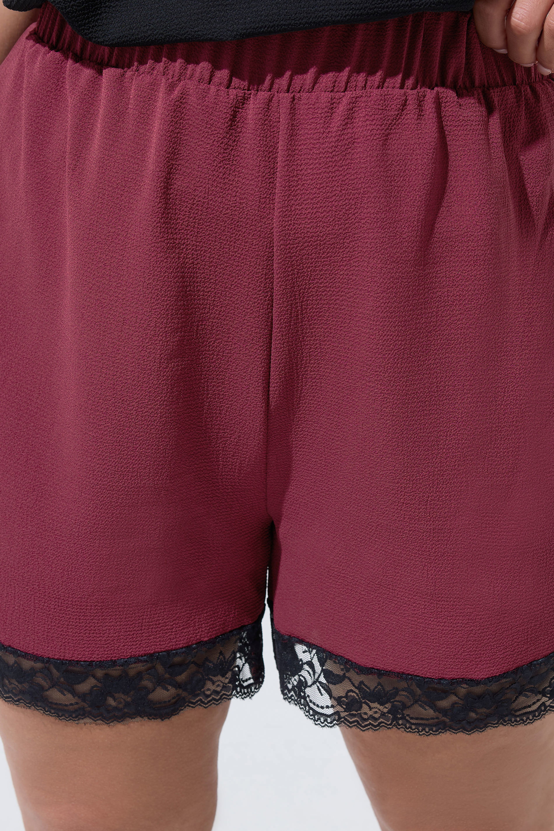LIMITED COLLECTION Plus Size Burgundy Red Lace Trim Shorts | Yours Clothing 4