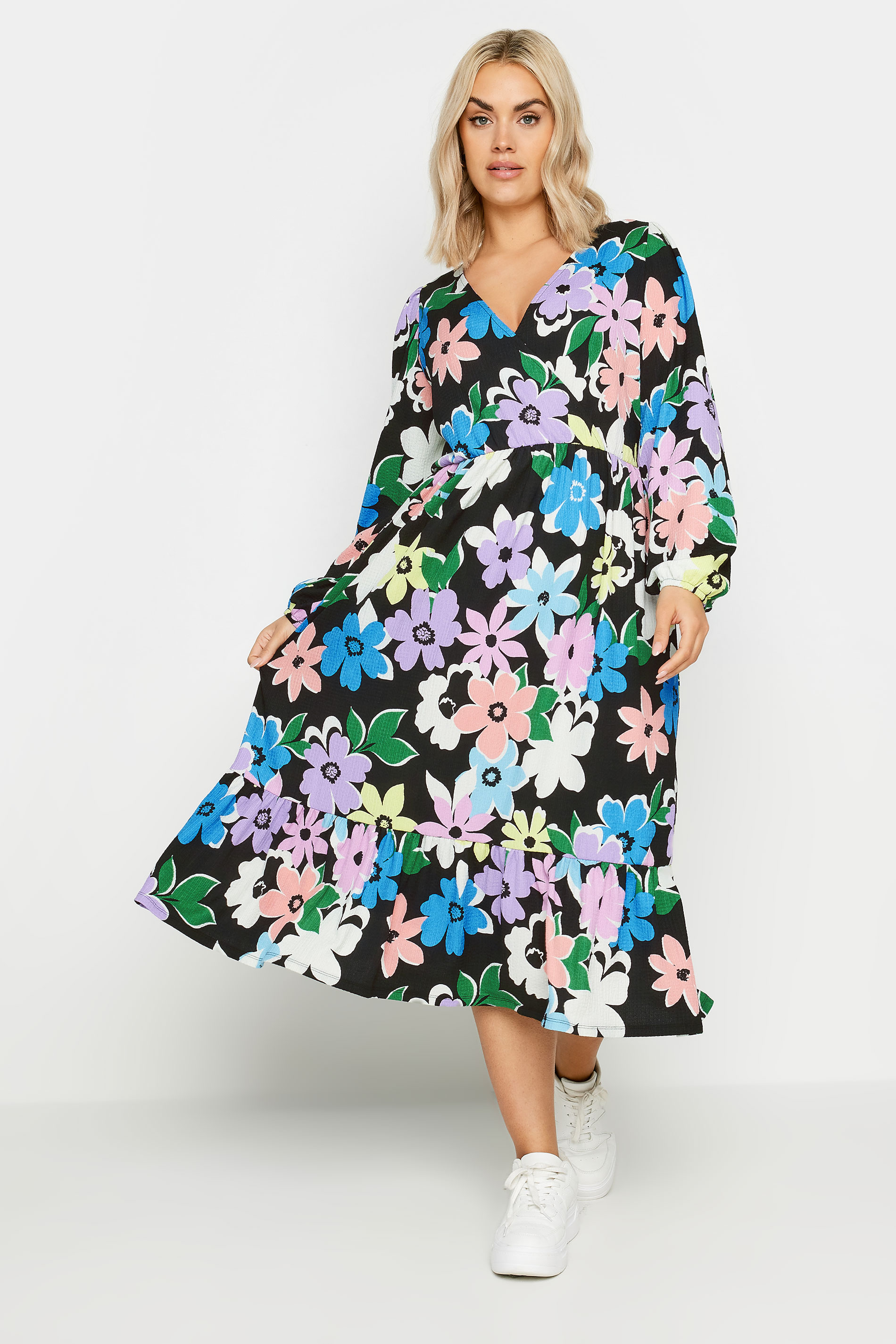 LIMITED COLLECTION Plus Size Black Floral Print Textured Wrap Dress | Yours Clothing 3