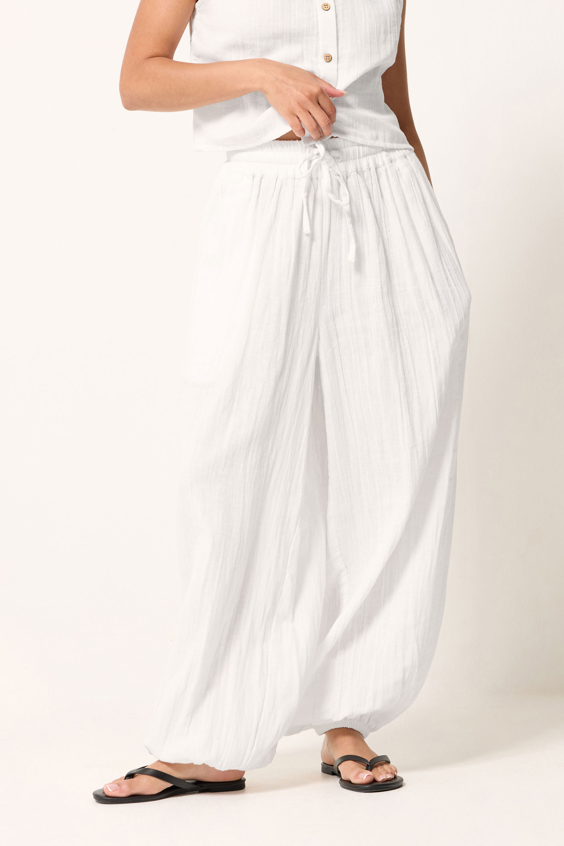 PixieGirl Petite Women's Set White Cotton Cheesecloth Top & Balloon Trousers | PixieGirl 6