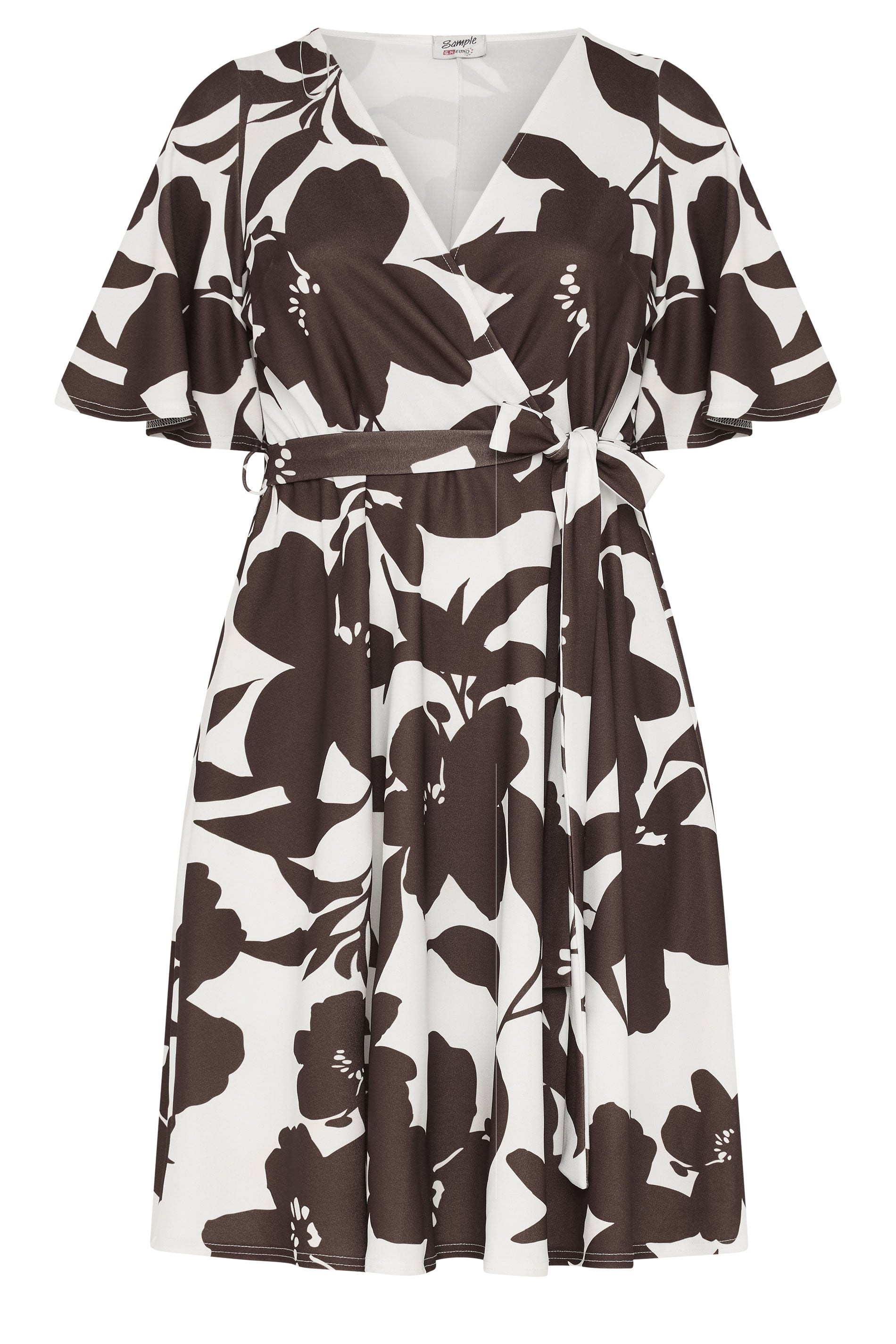 YOURS LONDON Plus Size White & Brown Floral Wrap Dress 5