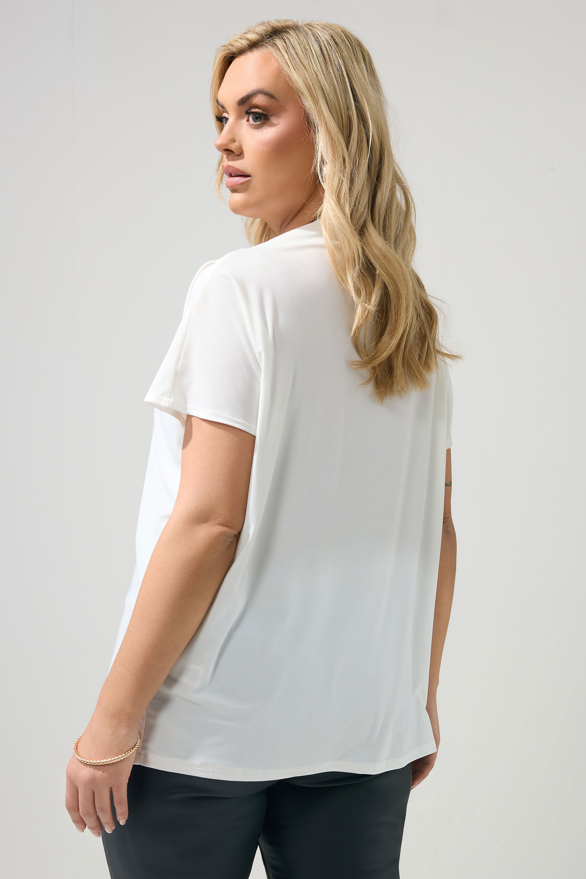 YOURS LONDON Plus Size White Pleated Shoulder Top | Yours Clothing 2