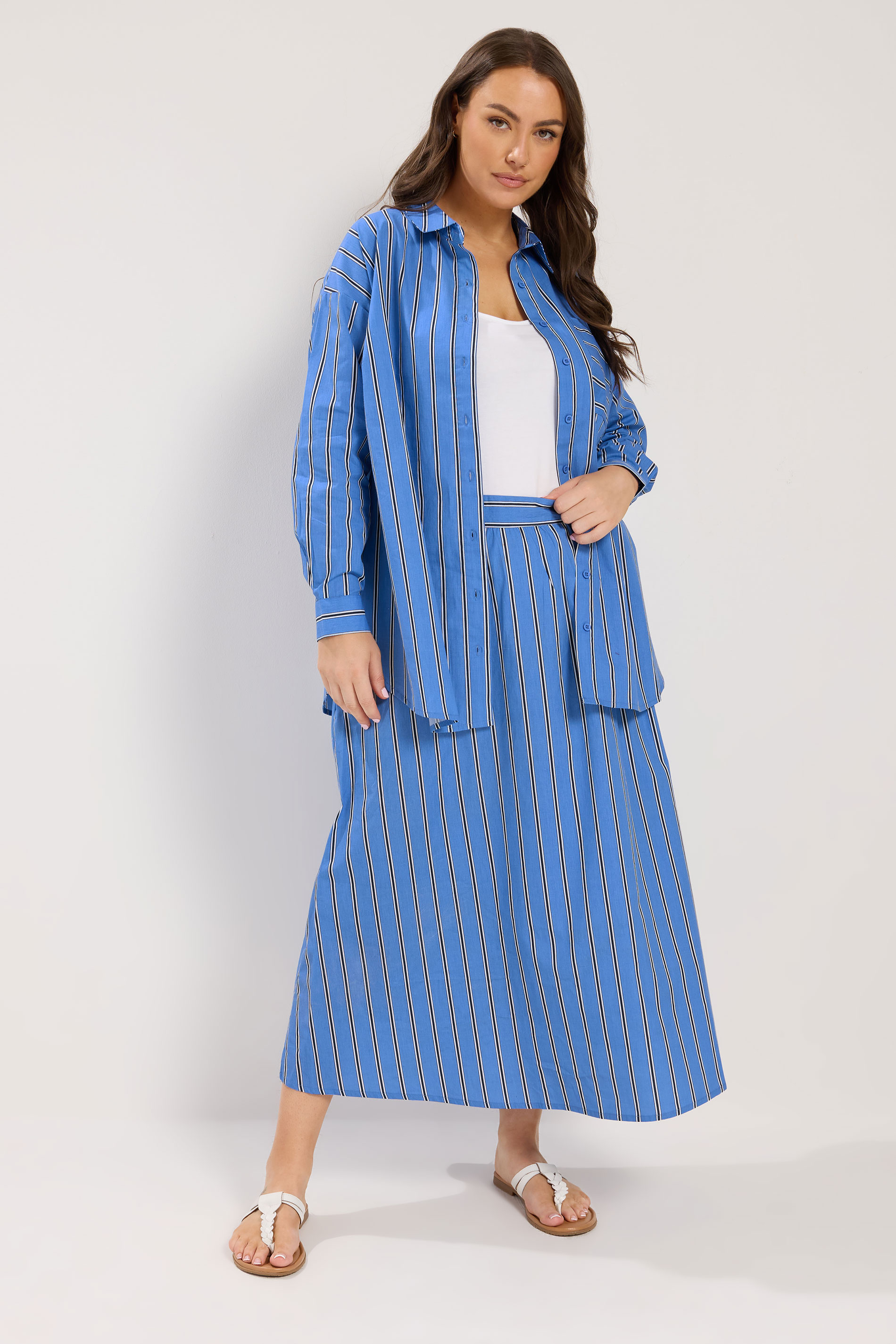 YOURS Plus Size Blue Stripe Midi Skirt | Yours Clothing 2
